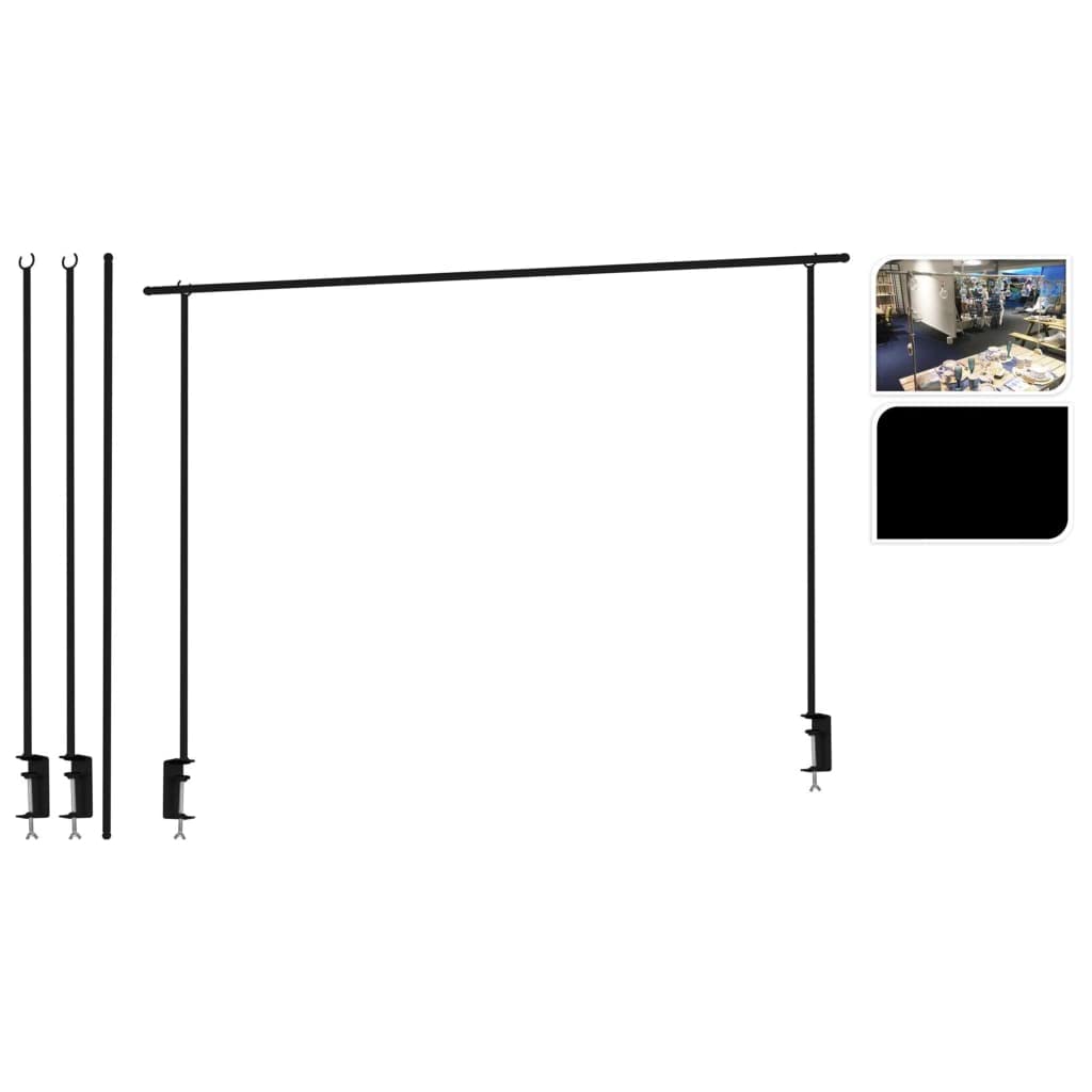 Adjustable Black Metal Table Rod with Clamp - Extends from 53