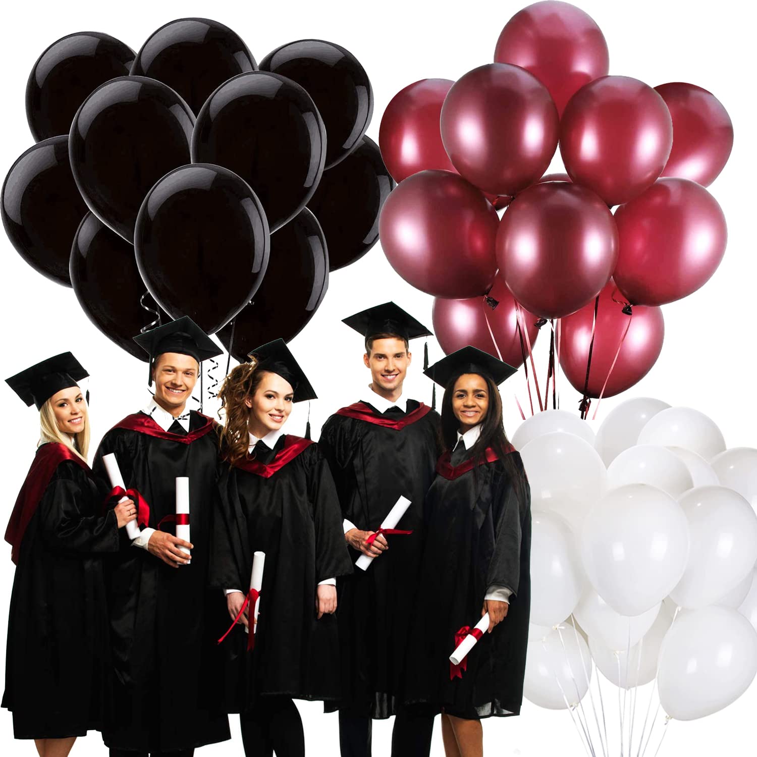 2025 Maroon Black Graduation Decorations Set - 30Pcs Burgundy White Black Balloons for Graduation Party, Birthday & Wedding (Elegant Maroon Theme) - Perfect for School Ceremonies, College Celebrations & Special Events