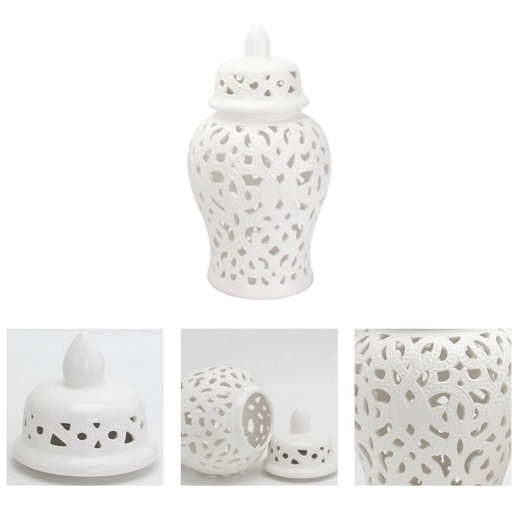 ARTLINE Decorative Ceramic Temple Jar with Lid - Handcrafted Gold Carved Lattice Vase for Home Decor, Wedding Gift & Feng Shui Display (Small Size)