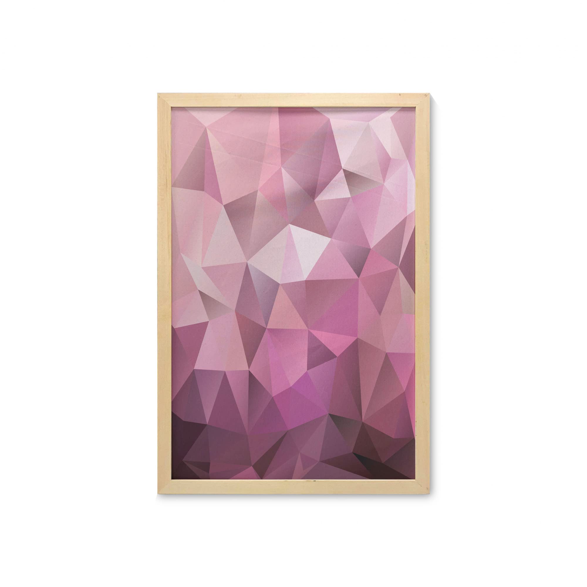 Ambesonne Abstract Wall Art with Frame - Modern Triangle Geometric Shapes Monochrome Print Fabric Poster for Bathroom, Living Room & Dorm Decor - 23x35 Inches - Rose Pink | Perfect for Home Office, Bedroom & Apartment Wall Decoration