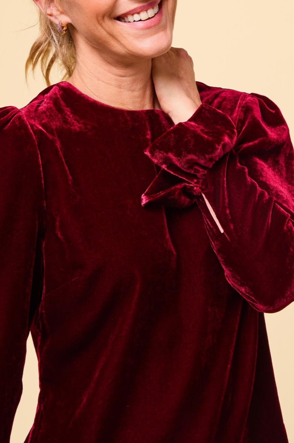 Victoria Velvet Top for Women | Elegant Ruby Red Blouse with Long Sleeves - Perfect for Parties, Date Nights & Special Occasions