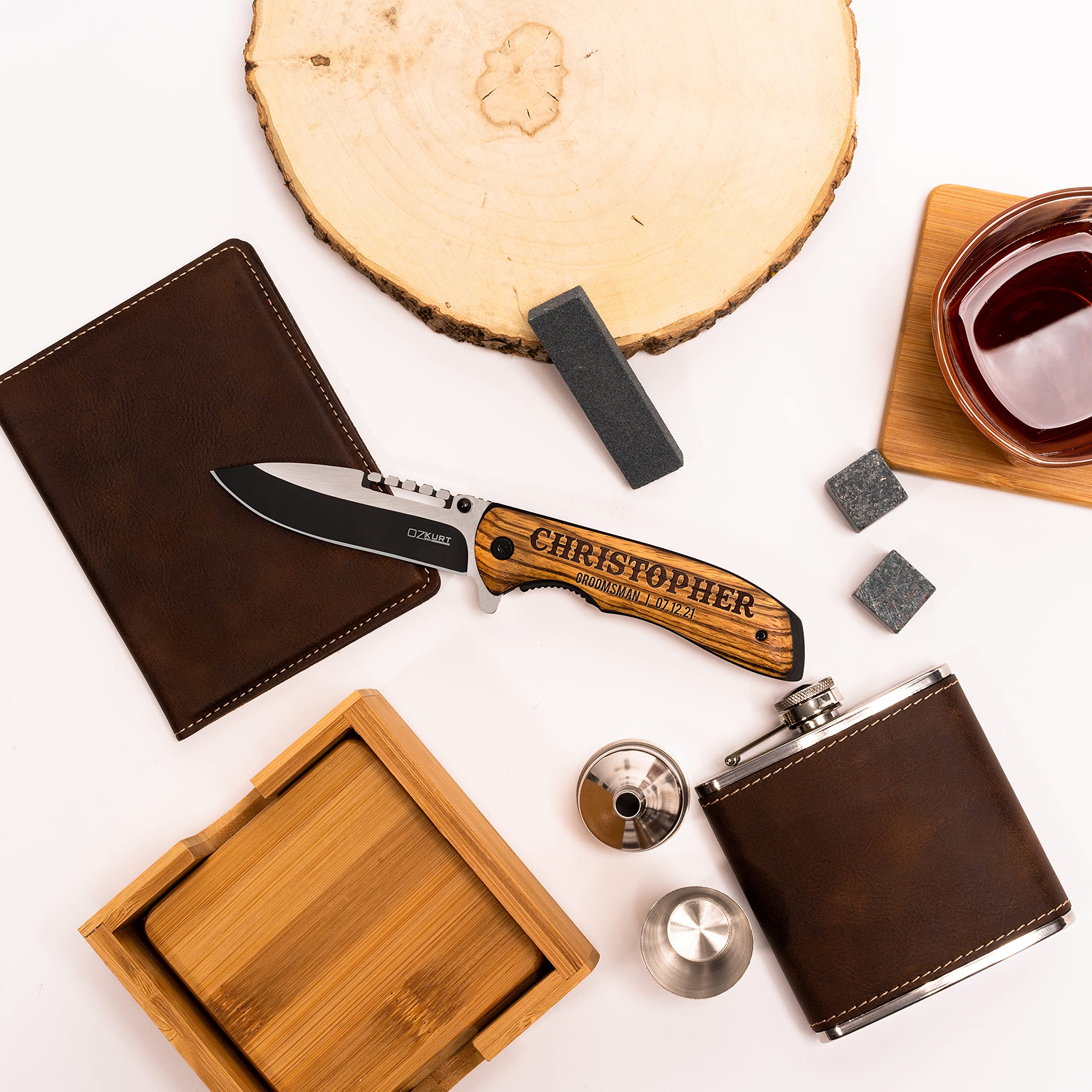 Personalized Pocket Knife Set of 6 - Custom Engraved Groomsmen Gifts for Weddings & Proposals - 16 Font Laser Engraved Knives - Perfect for Bachelor Parties, Camping & Outdoor Adventures