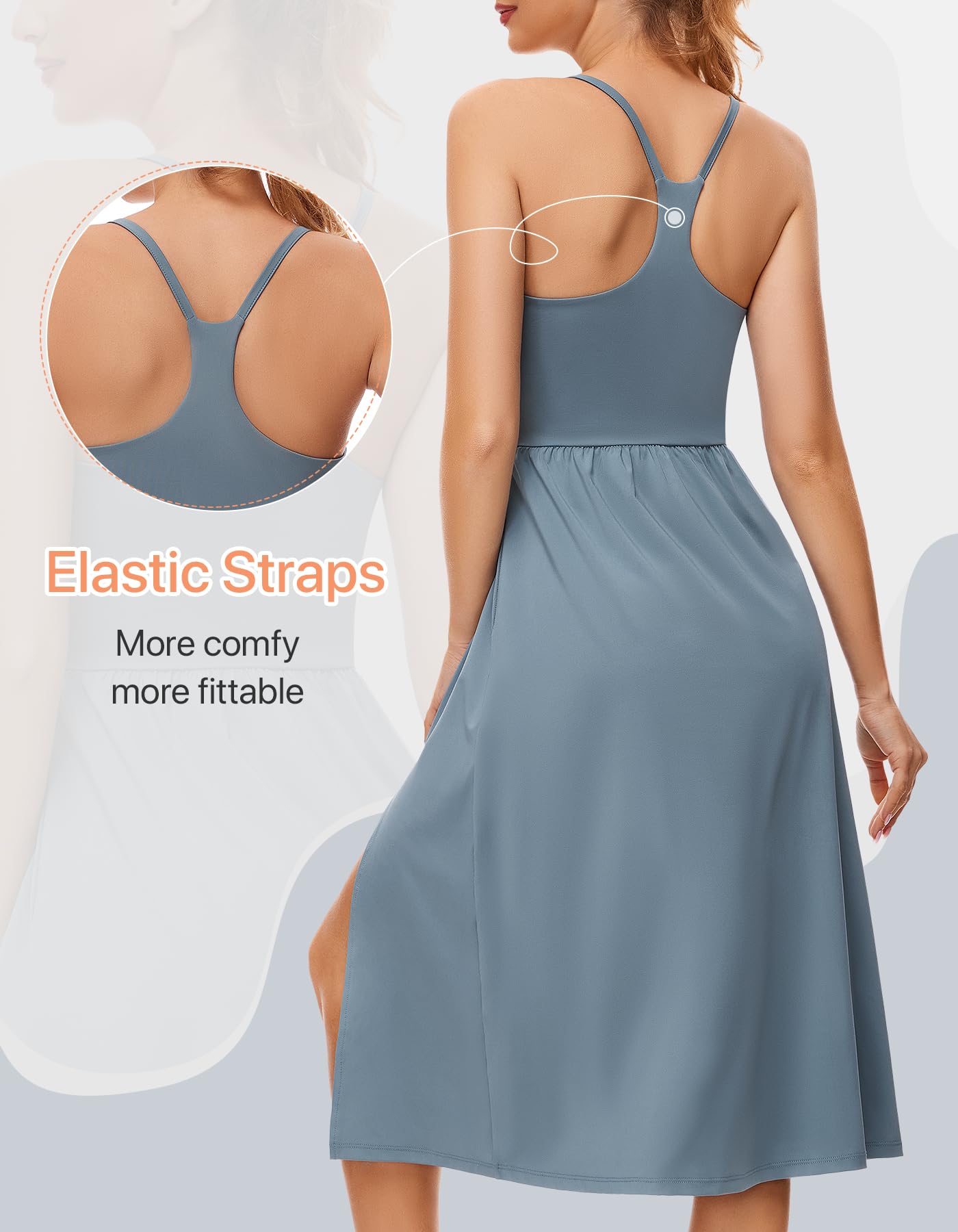 Women's Tennis Dress with Built-in Bra - Breathable Workout Golf Exercise Midi Dress with Pockets | Summer Athletic Dress for Tennis, Golf, Gym & Outdoor Activities