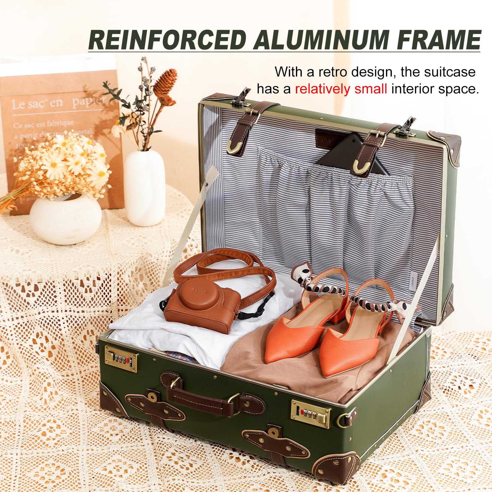 Vintage Leather Carry-On Overnight Suitcase - Cute Mini Trunk Luggage with Adjustable Shoulder Strap for Women | Perfect for Weekend Getaways, Business Trips & Airplane Cabin Baggage