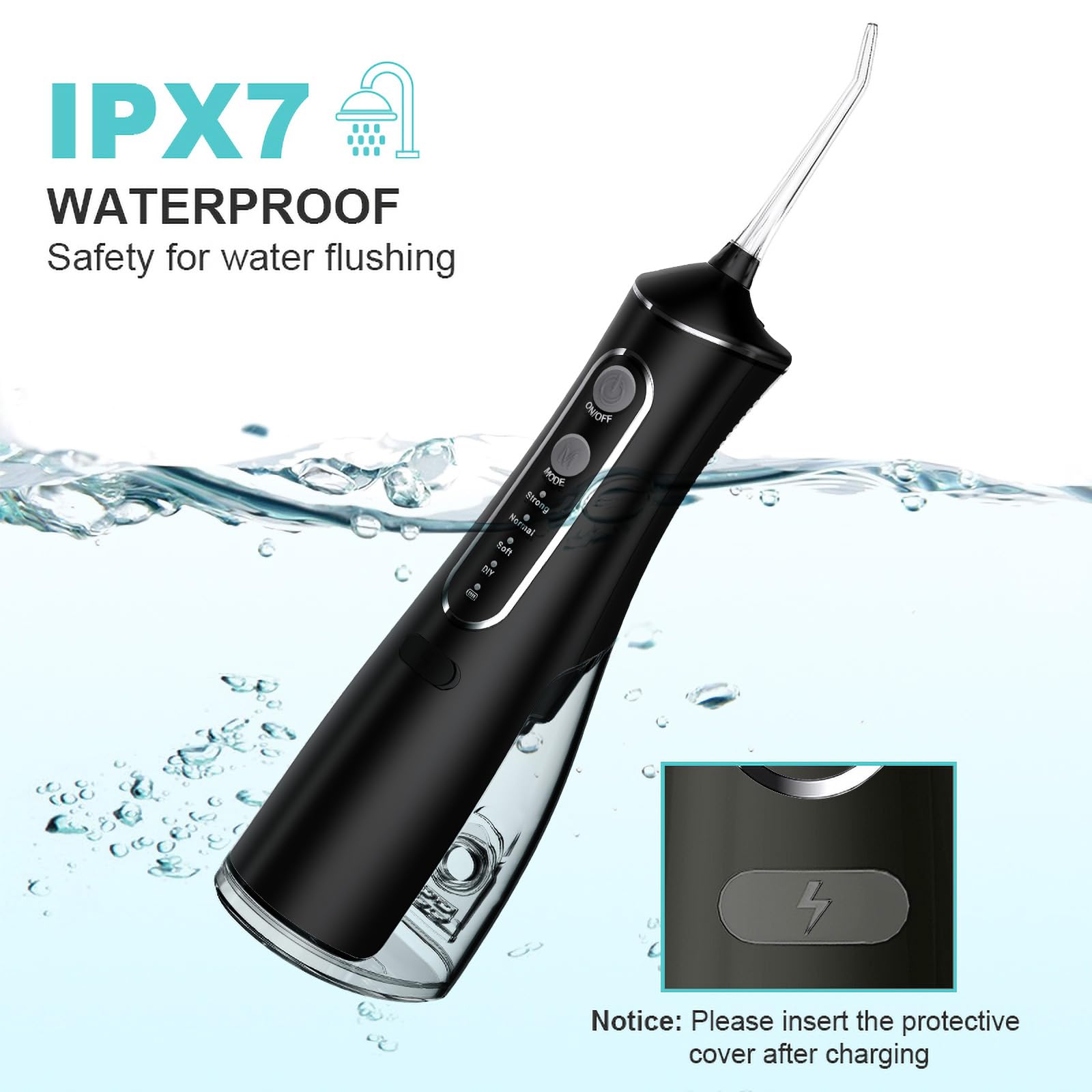**Uthvouxy Cordless Water Flosser - Portable Rechargeable Dental Flosser with 4 Modes & 5 Tips, Waterproof Oral Irrigator for Teeth Cleaning, Home & Travel Use (Black)**    *Perfect for daily oral care, travel convenience, and deep cleaning between teeth and gums.*