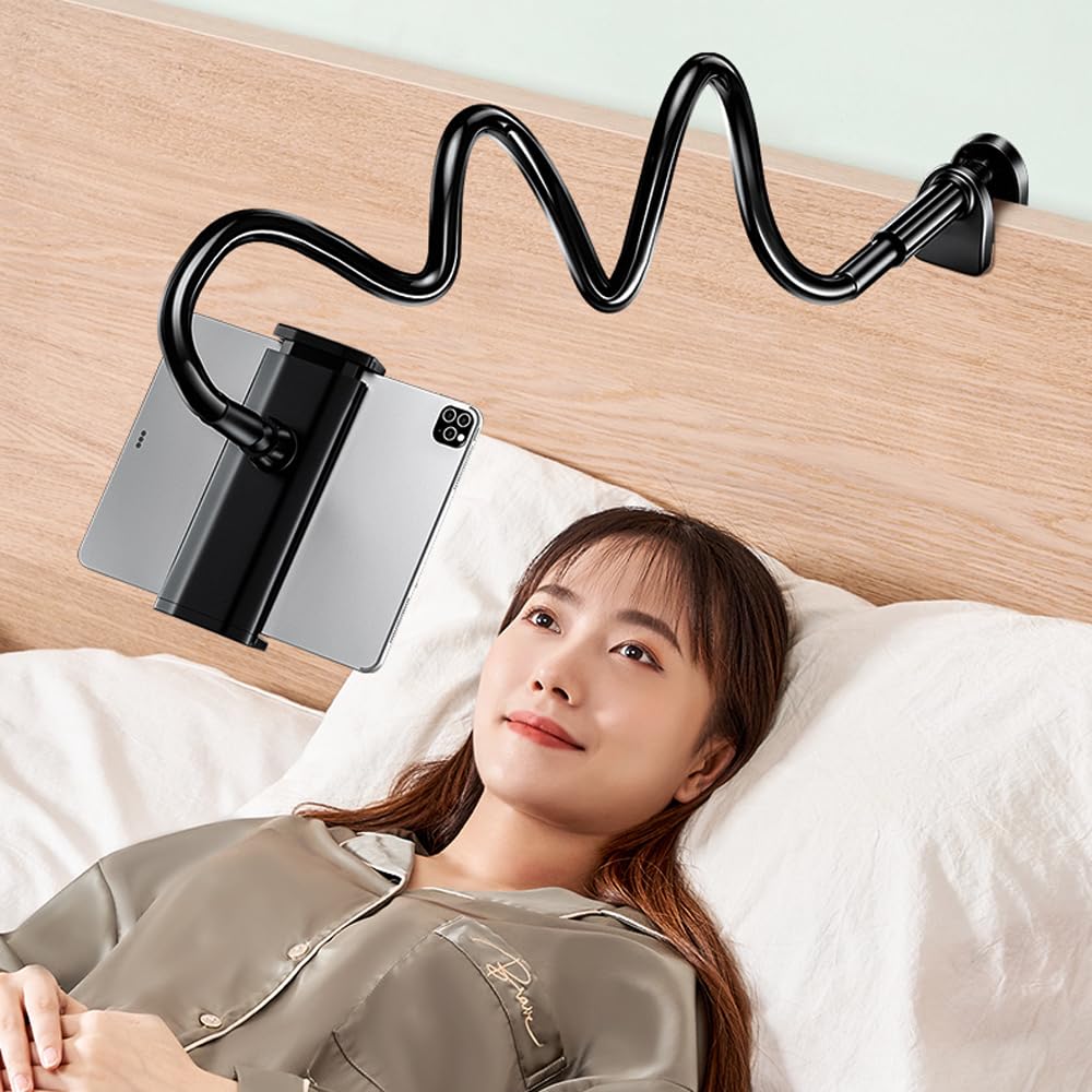 360° Rotatable Adjustable Tablet Stand Holder for Bed - Flexible Gooseneck Mount Compatible with iPad Pro/Air/Mini, Samsung Galaxy Tab, Nintendo Switch & Kindle (4.7
