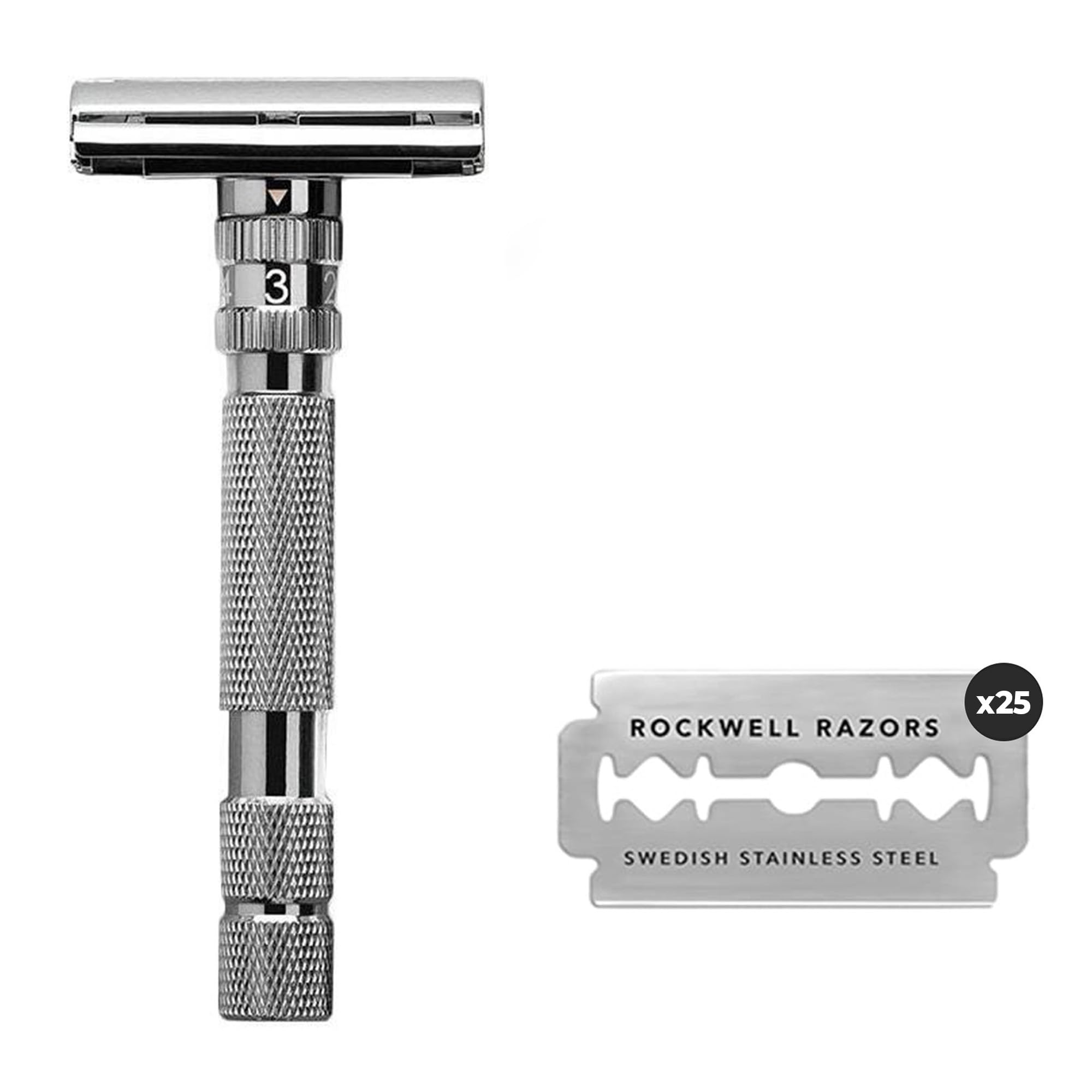 Rockwell Razors T2 Gunmetal Chrome Adjustable Safety Razor for Men & Women - 25 Recyclable Blades & Premium Leather Travel Case - Perfect for Home Shaving, Travel & Eco-Friendly Grooming
