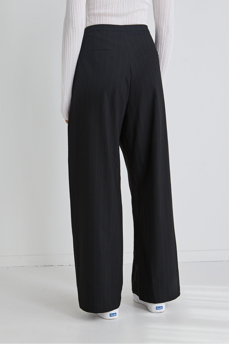 Best Life Women's Black Pinstripe Wide Leg Pants - High Waisted Office Trousers for Work & Business Casual Outfits