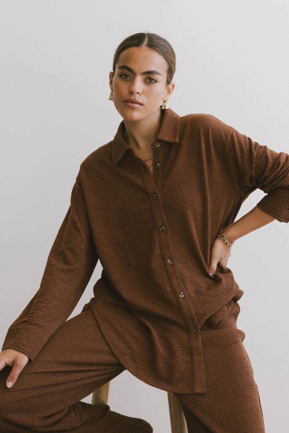 Etta Button Up Shirt in Terracotta - Women's Casual Blouse for Work & Weekend | Final Sale