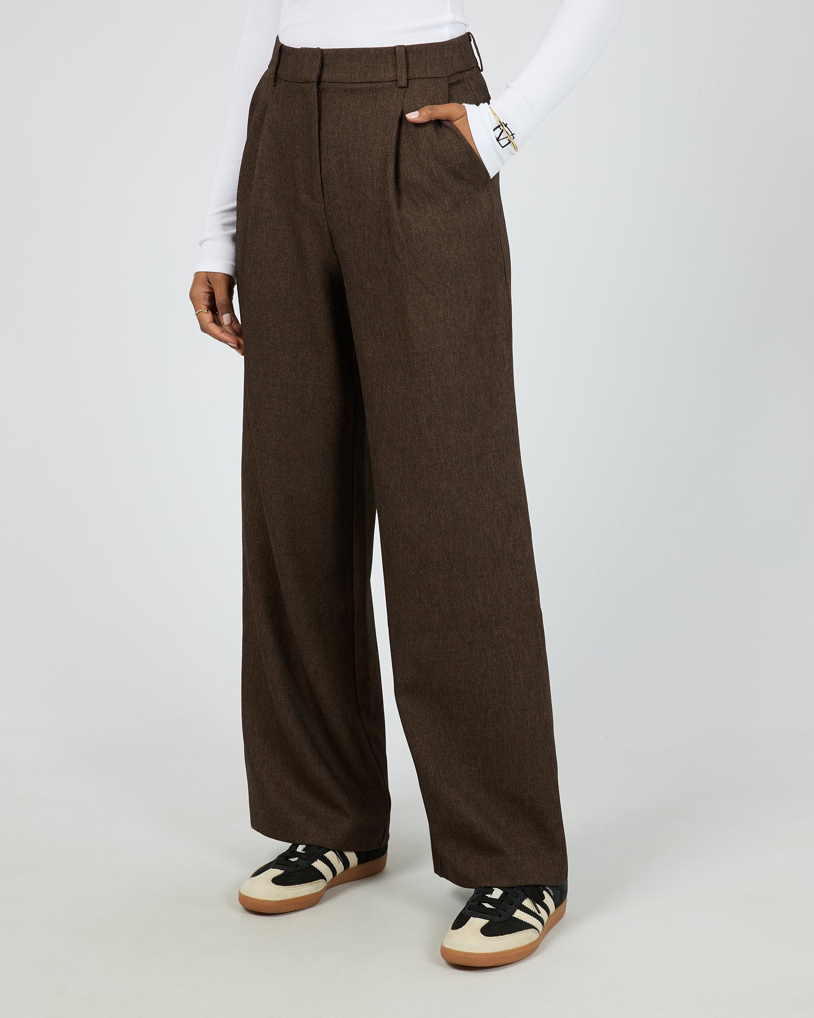 All About Eve Romy Wide Leg Pants for Women - Comfortable High Waisted Brown Trousers | Perfect for Office, Casual Wear & Travel