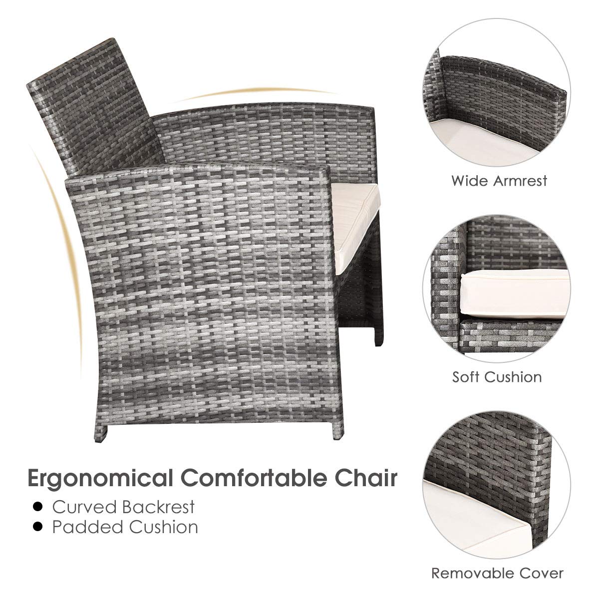 4-Piece Wicker Patio Furniture Set with Rattan Sofa Chairs, Removable Cushions & Tempered Glass Coffee Table - Outdoor Conversation Set for Garden, Lawn, Poolside or Backyard Relaxation