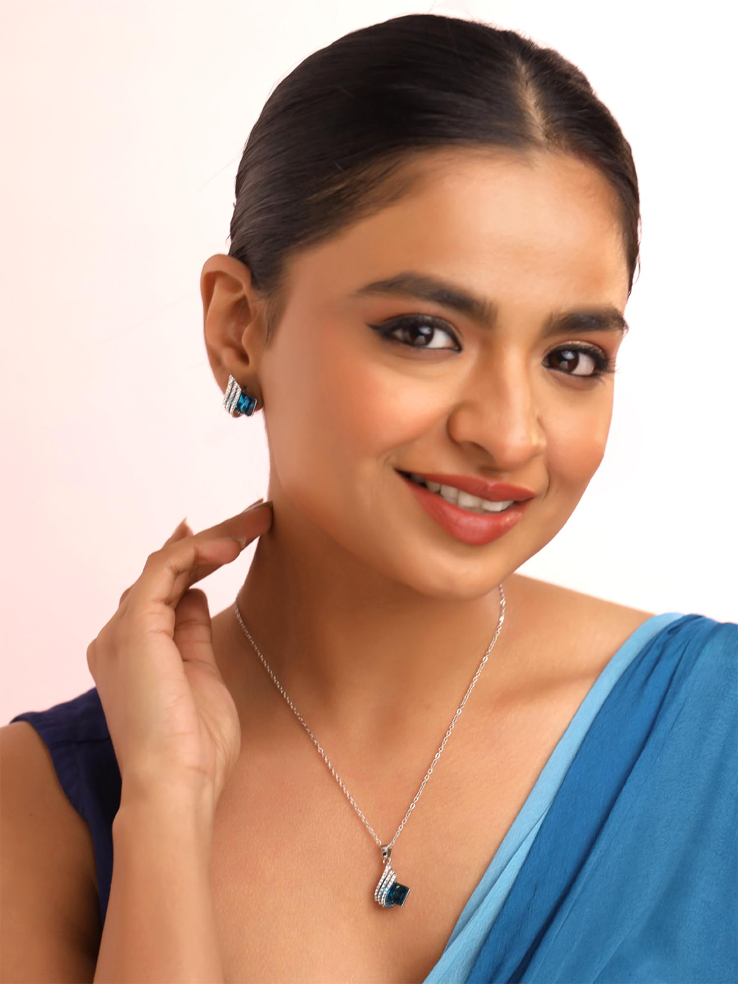 Elegant Yellow Chimes & Blue Crystal Pendant Set for Women and Girls - Silver Tone Necklace with Matching Earrings | Perfect Birthday, Valentine's Day Gift | Ideal for Parties, Date Nights, and Special Occasions