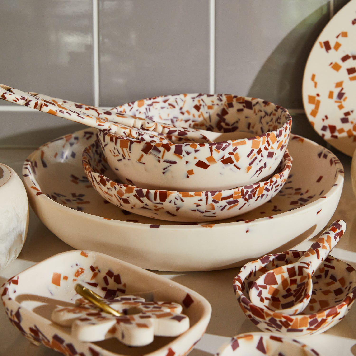 Toni Bowl - Nougat Terrazzo Ceramic Serving Bowl | Elegant Handmade Terrazzo Design for Salads, Snacks & Desserts | Perfect for Dining, Entertaining & Home Decor