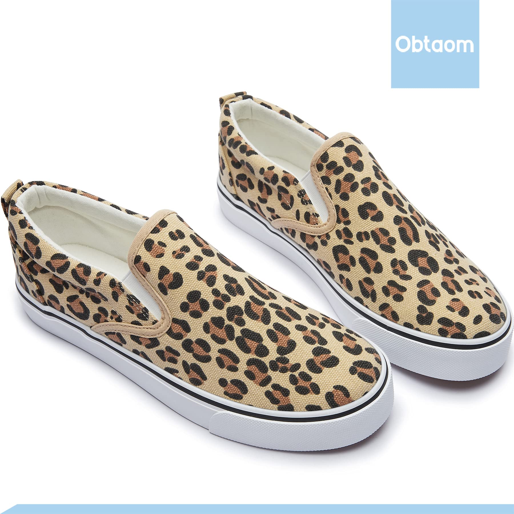 Obtaom Women's White Sneakers & Black Slip-On Shoes - Low Top Canvas Loafers for Casual Wear, Walking & Everyday Comfort
