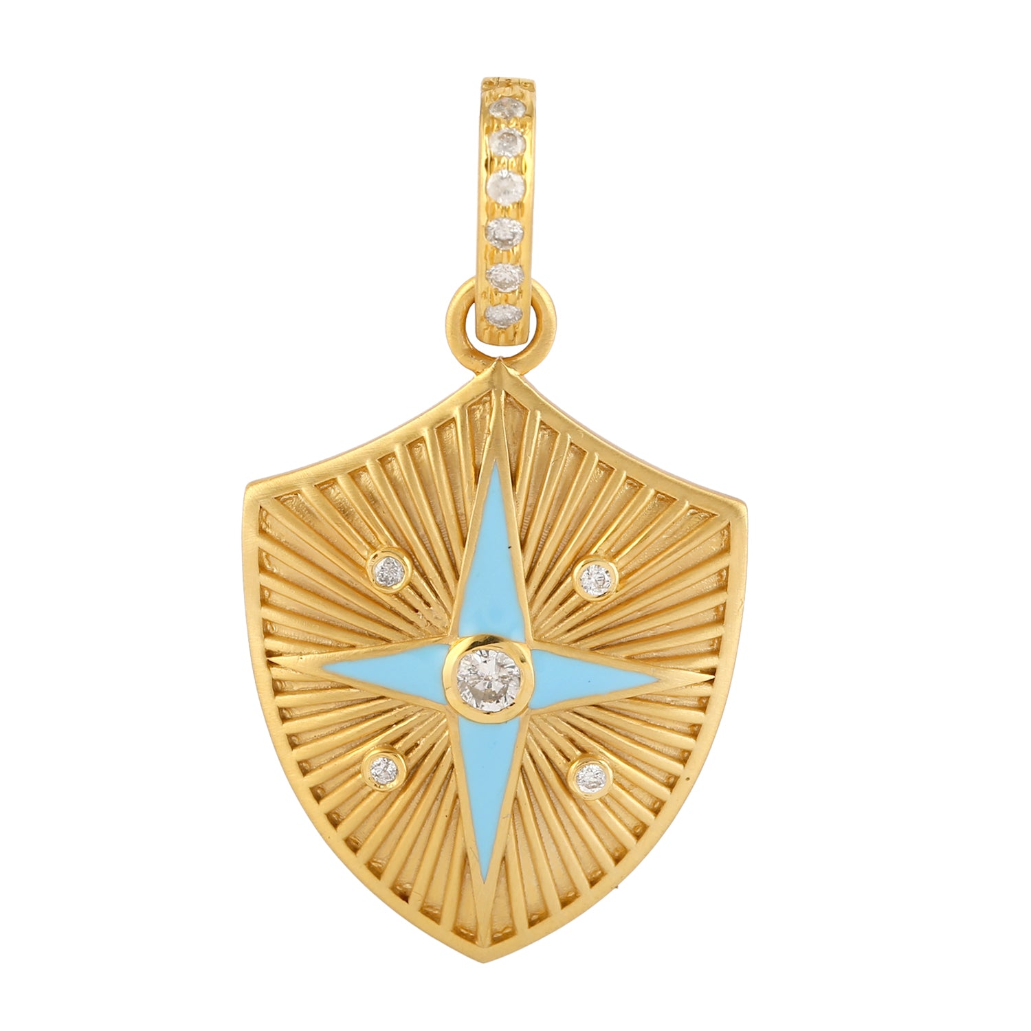 14K Yellow Gold Bezel Set Diamond Shield Star Enamel Pendant - Elegant Jewelry Gift for Women, Perfect for Anniversaries & Special Occasions
