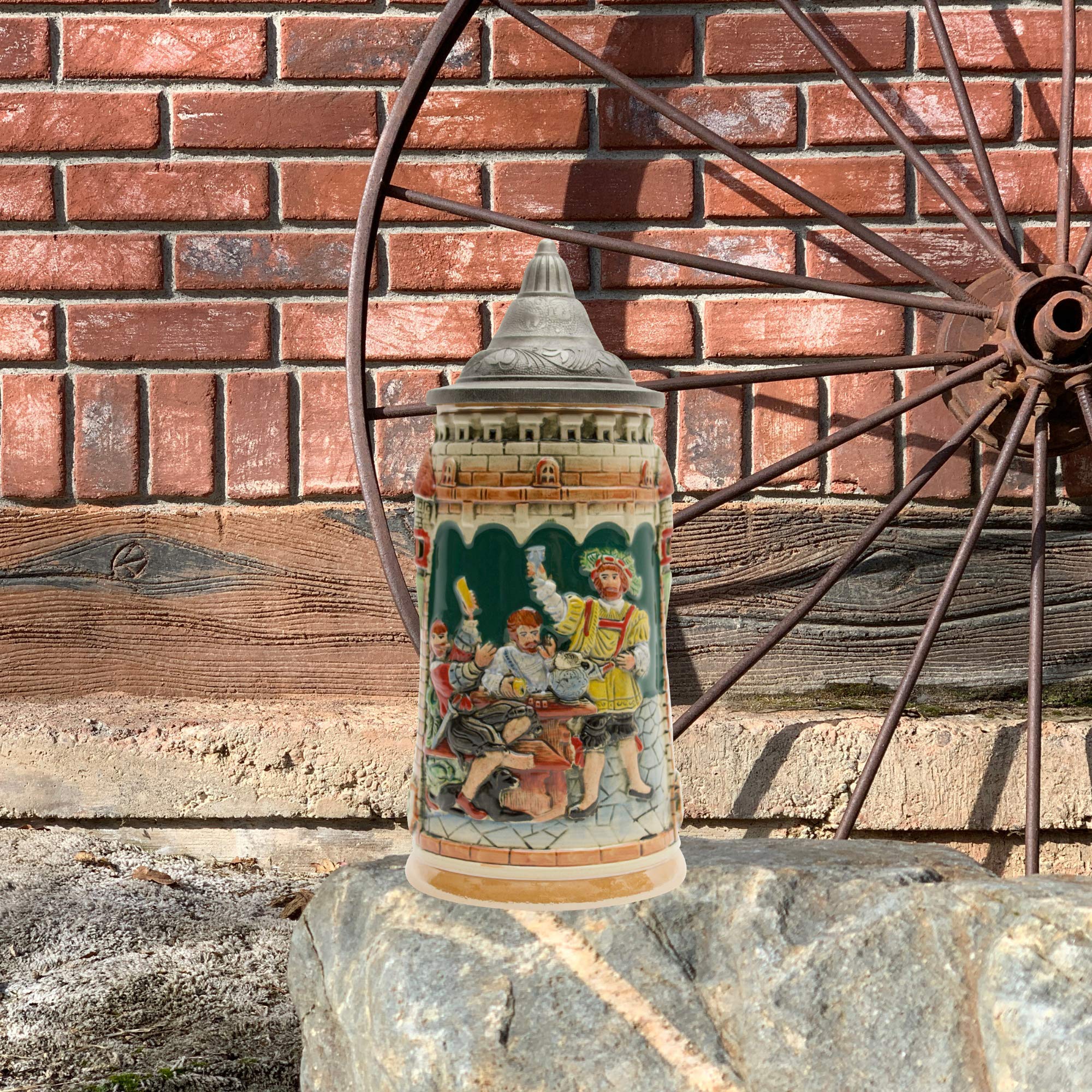 0.6 Liter German Beer Stein with Lid - Oktoberfest Castle Festive Scene Beer Mug for Men & Women - Perfect for Oktoberfest, Parties, Gifts & Home Decor