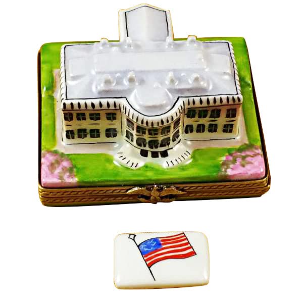 Rochard Limoges Box - White House Collectible with Removable Flag | Hand-Painted Porcelain Trinket Box | Perfect for Home Decor, Gift Giving & Collectors
