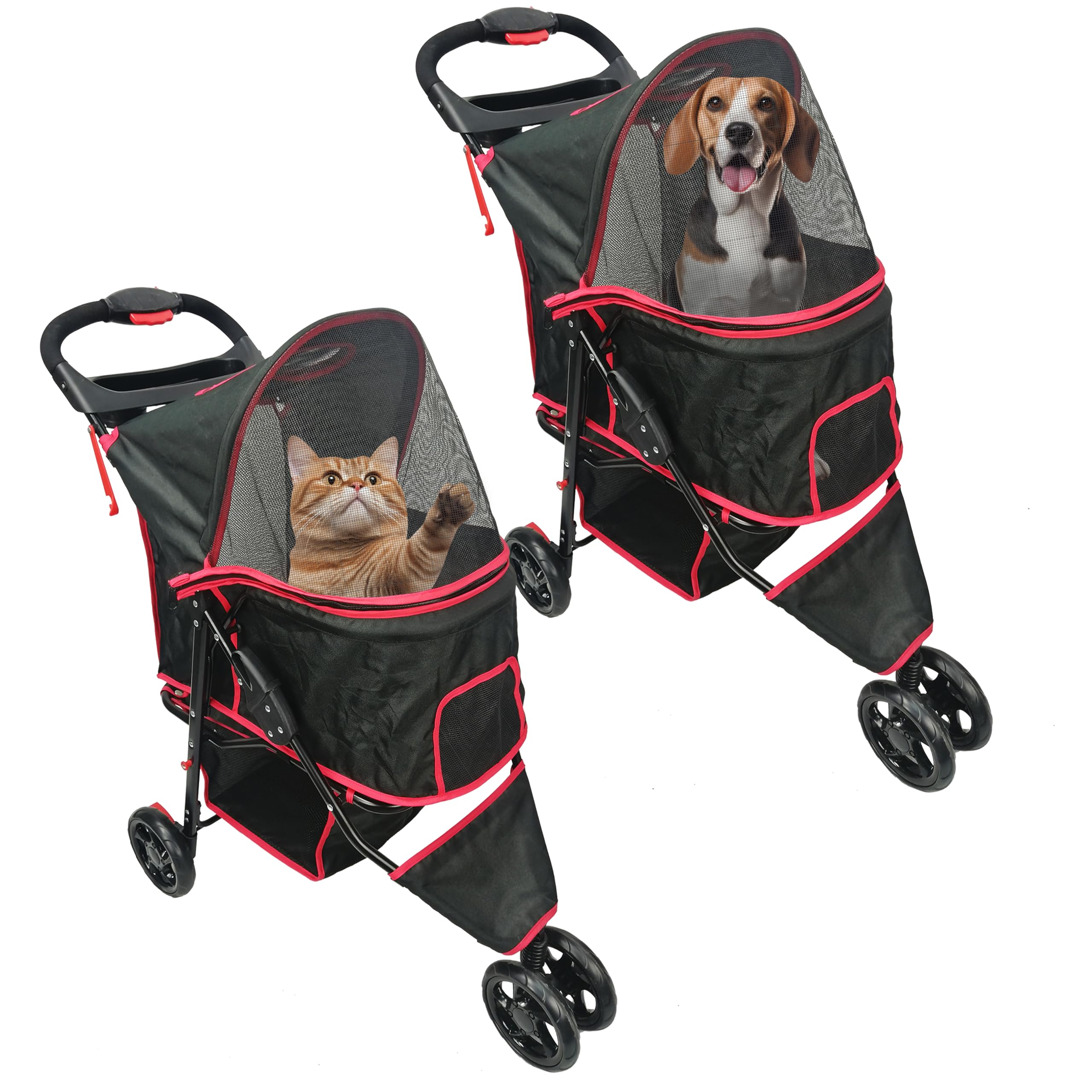 AmorosO Pet Stroller for Small Dogs & Cats | Lightweight Foldable Pet Carrier with Storage Basket | Easy Walking & Travel | Indoor & Outdoor Use | Perfect for Vet Visits, Shopping & Park Outings | Black