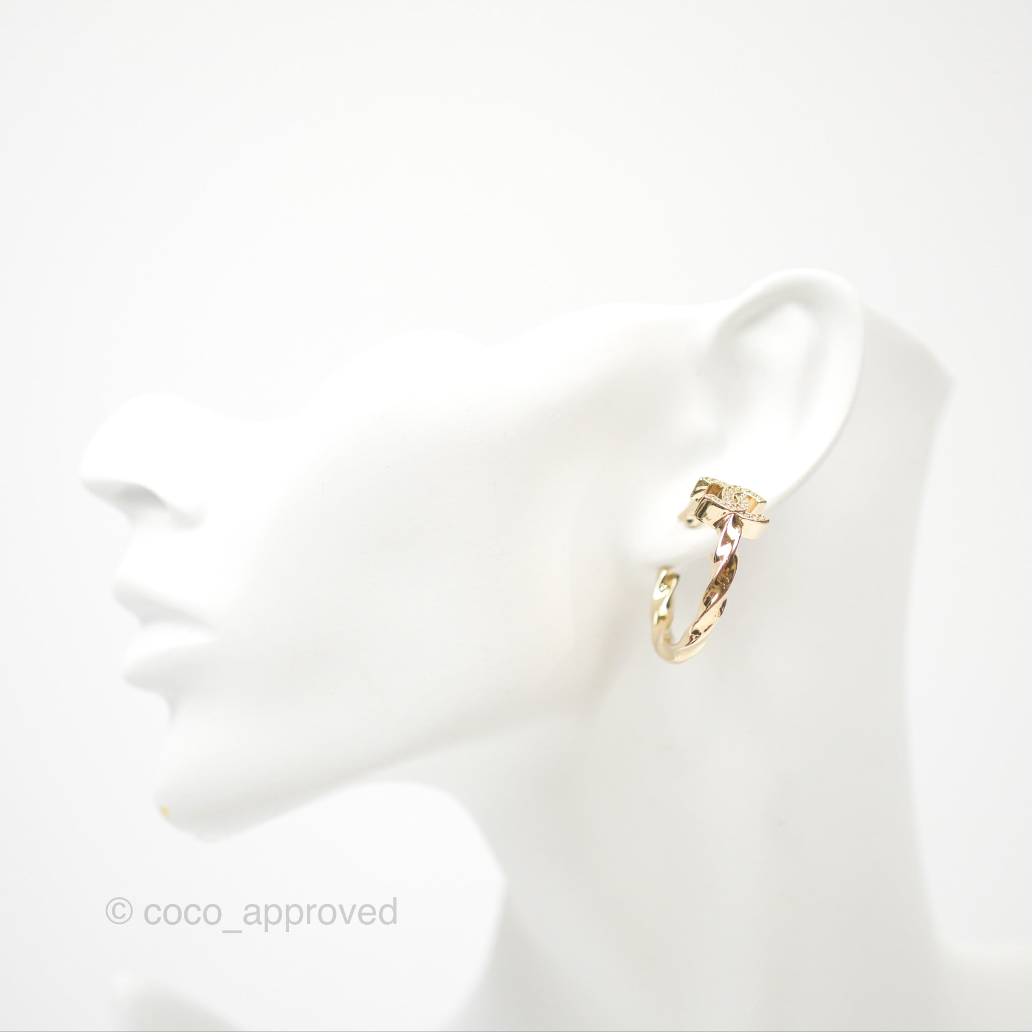 Chanel CC Crystal Twist Hoop Earrings in Gold Tone - Luxury Fashion Jewelry for Women, Perfect for Parties, Weddings & Special Occasions