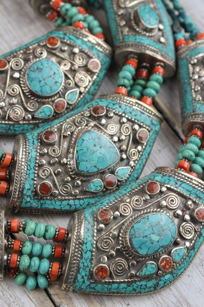 Annapurna Peaks Turquoise Necklace - Handmade Sterling Silver Pendant for Women - Boho Chic Jewelry Gift for Her - Perfect for Casual Wear, Weddings & Special Occasions