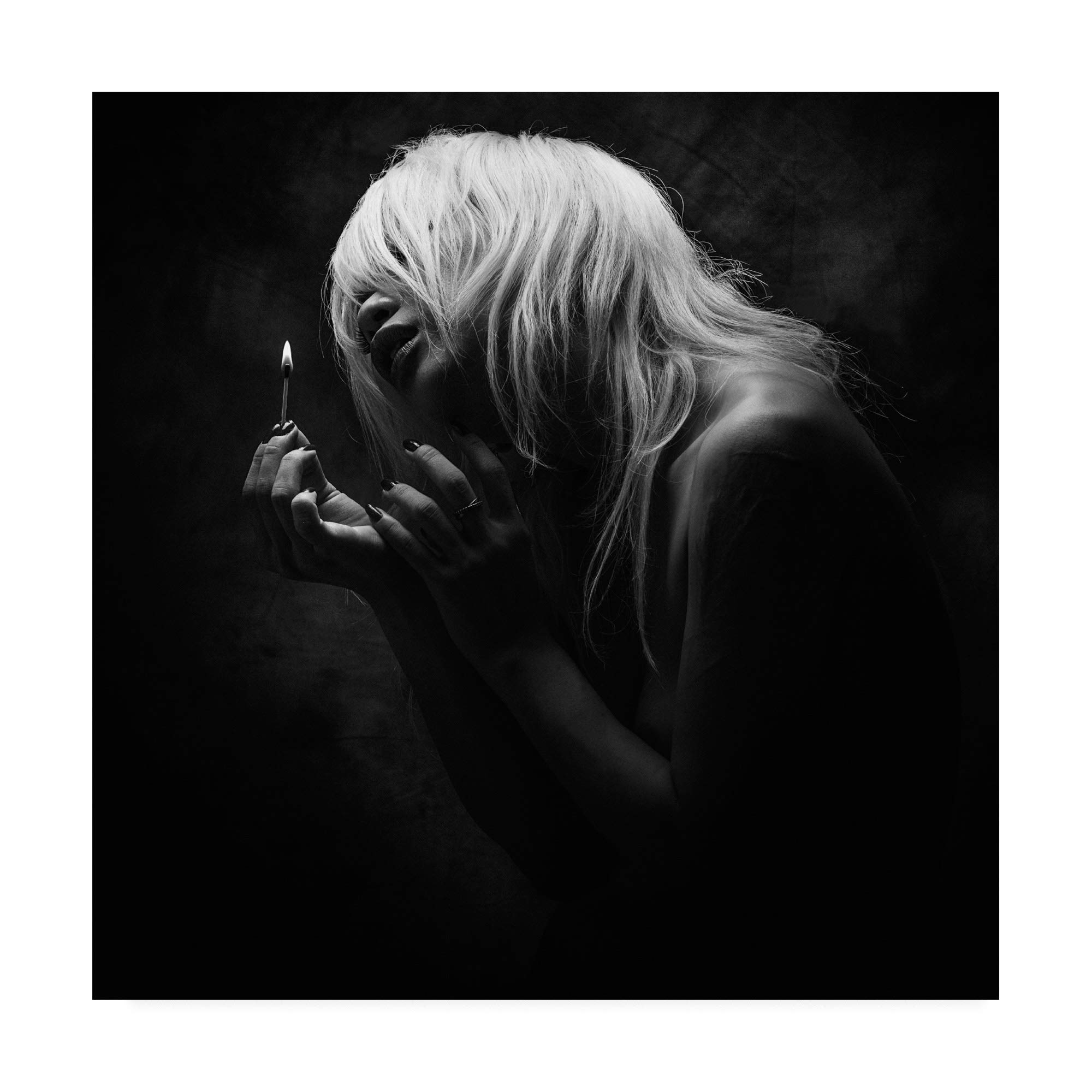 Trademark Fine Art 'Match Fire in The Dark' by Nobuhiro Ishida - 18x18 Inch Canvas Wall Art - Perfect for Living Room, Bedroom & Office Decor