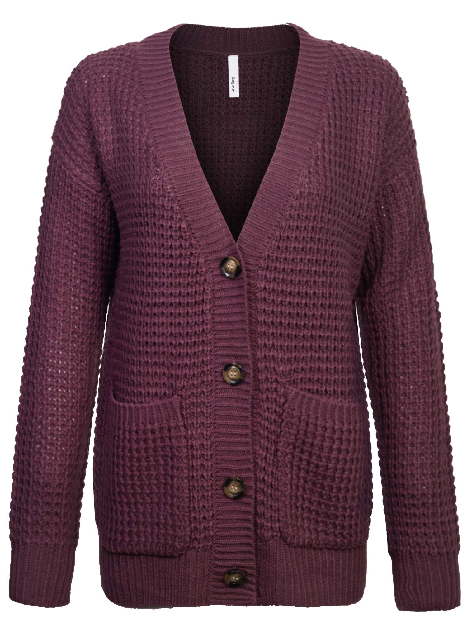 KOGMO Women's Waffle Knit Button Down Cardigan with Pockets - Cozy Long Sleeve Open Front Sweater for Fall & Winter - Perfect for Office, Casual Outfits and Layering