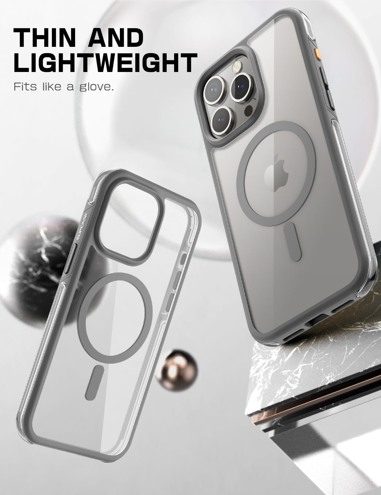 SUPCASE Magnetic Phone Case for iPhone 15 Pro Max - Military-Grade Shockproof Slim Clear Protective Cover with MagSafe | Perfect for Outdoor Activities, Work & Everyday Use (Gray)