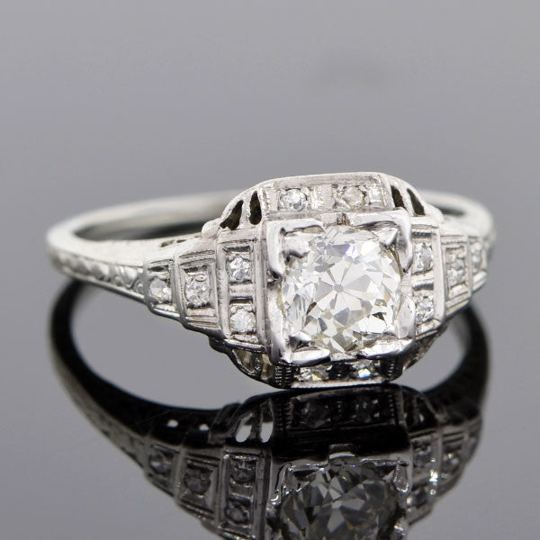 18kt Gold Art Deco Diamond Engagement Ring 0.80ct - Vintage Style Wedding Ring for Proposal & Anniversary Gift