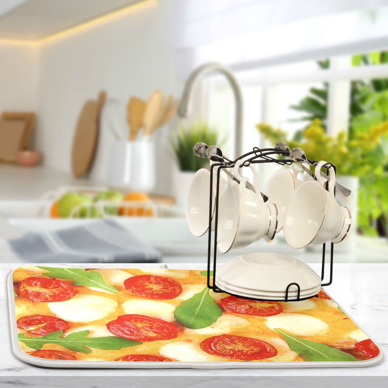 Premium Microfiber Pizza Dish Drying Mat for Kitchen Countertop - 16