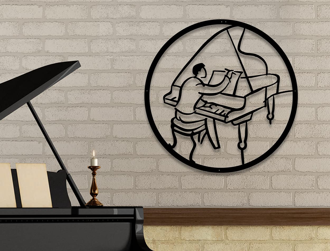 LaModaHome Black Metal Piano Wall Art Decor - Elegant Indoor & Outdoor Wall Hanging for Living Room, Bedroom, Kitchen, Bathroom - Perfect for Home, Office, and Wedding Decoration