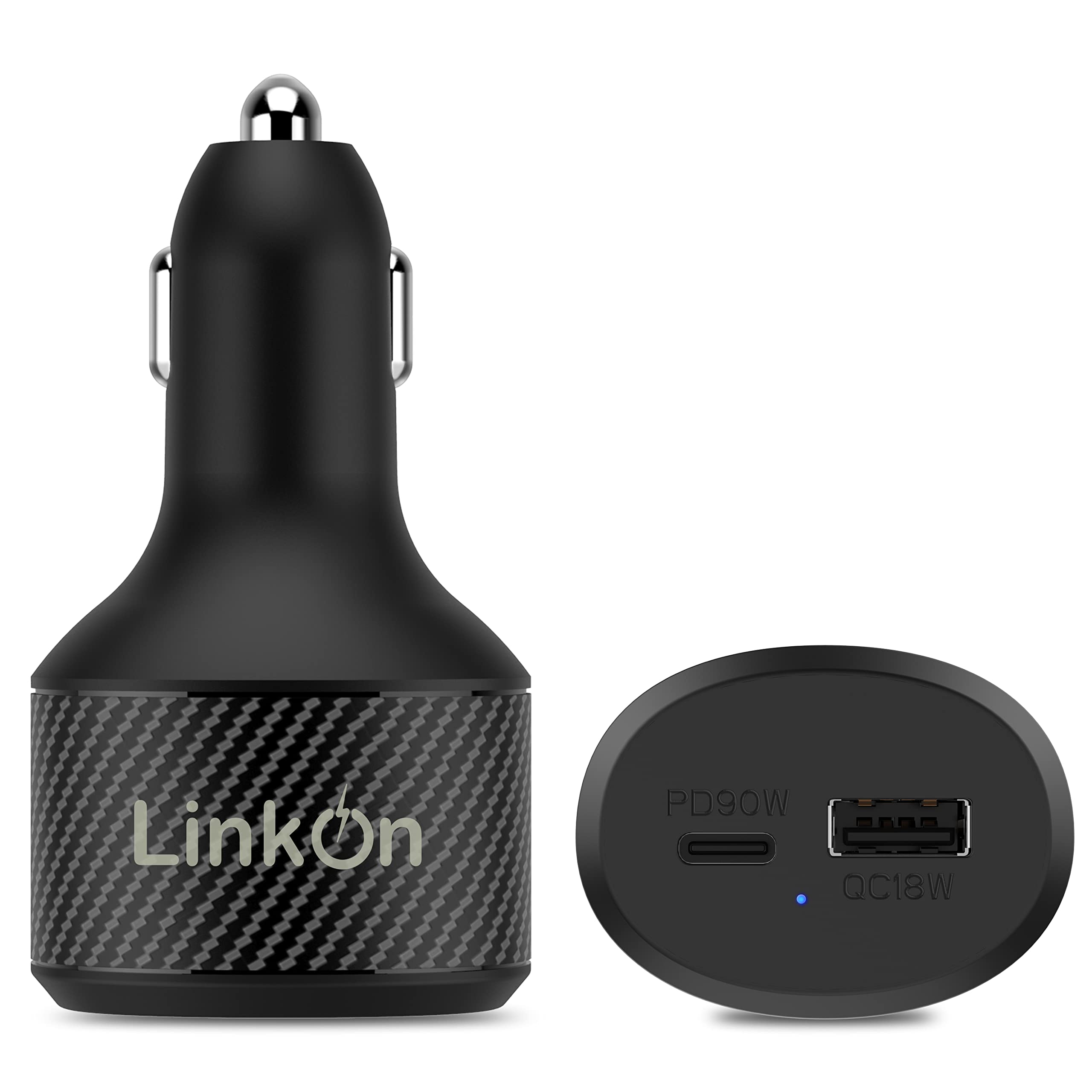 LinkOn 112W USB C Car Charger - Fast Charging Dual Port (90W PD3.0 PPS + 18W QC3.0) for MacBook, Dell XPS, Chromebook, iPhone, iPad & More - Perfect for Road Trips, Business Travel & Daily Commute