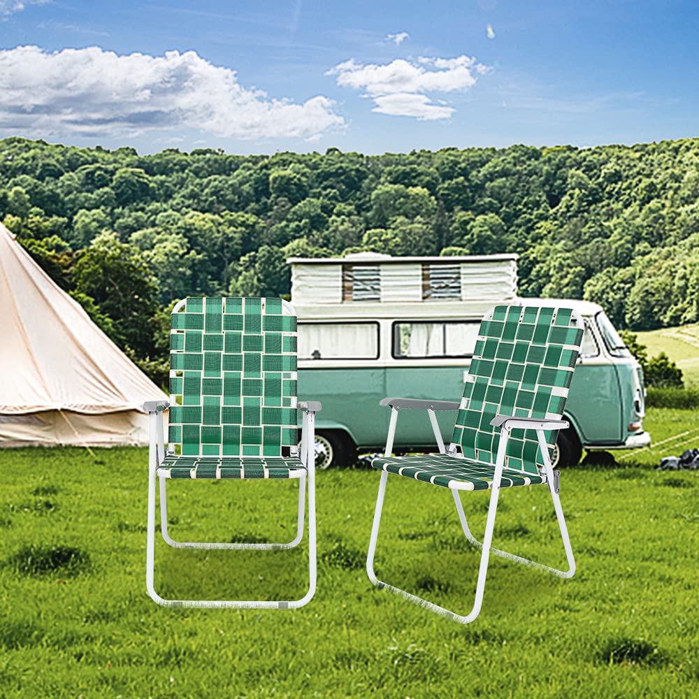 VINGLI 4-Pack Folding Patio Chairs - Portable Outdoor Beach, Garden & Yard Chairs - Heavy Duty Webbed Design - Dark Green Classic Style - Perfect for Picnics, Camping & Backyard Relaxation