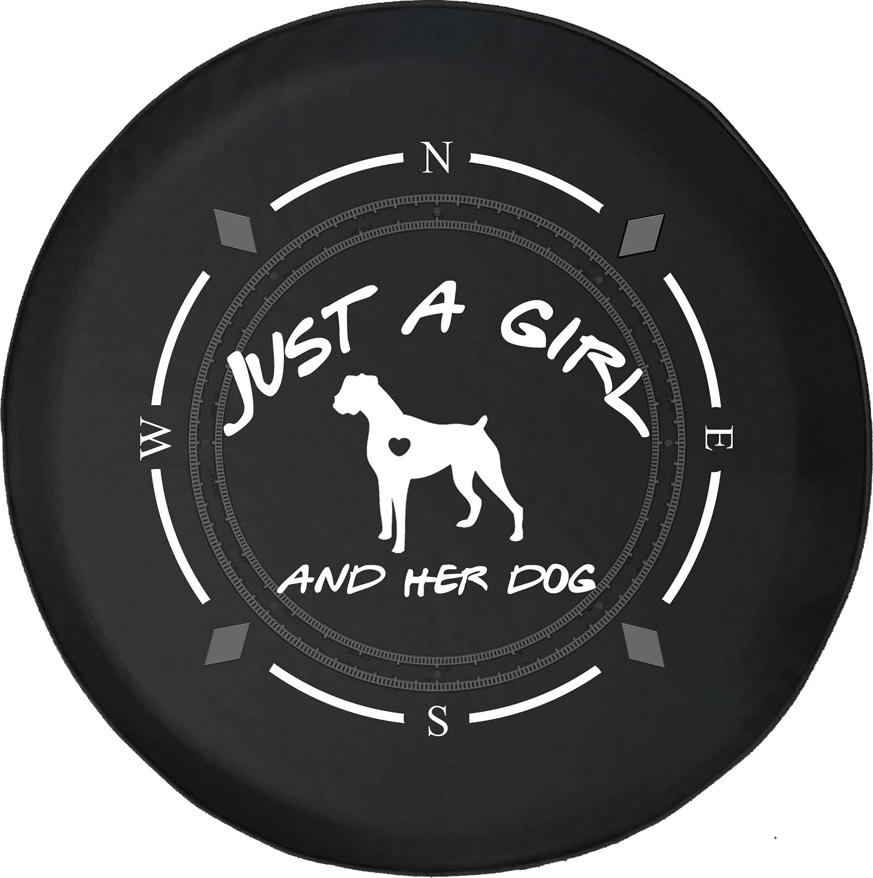 American Unlimited Spare Tire Cover with Compass Design - Just a Girl & Her Dog Boxer Wheel Cover for SUV, Trailer, RV Accessories | Durable & Weatherproof Spare Tire Protector for Off-Road Adventures & Camping Trips