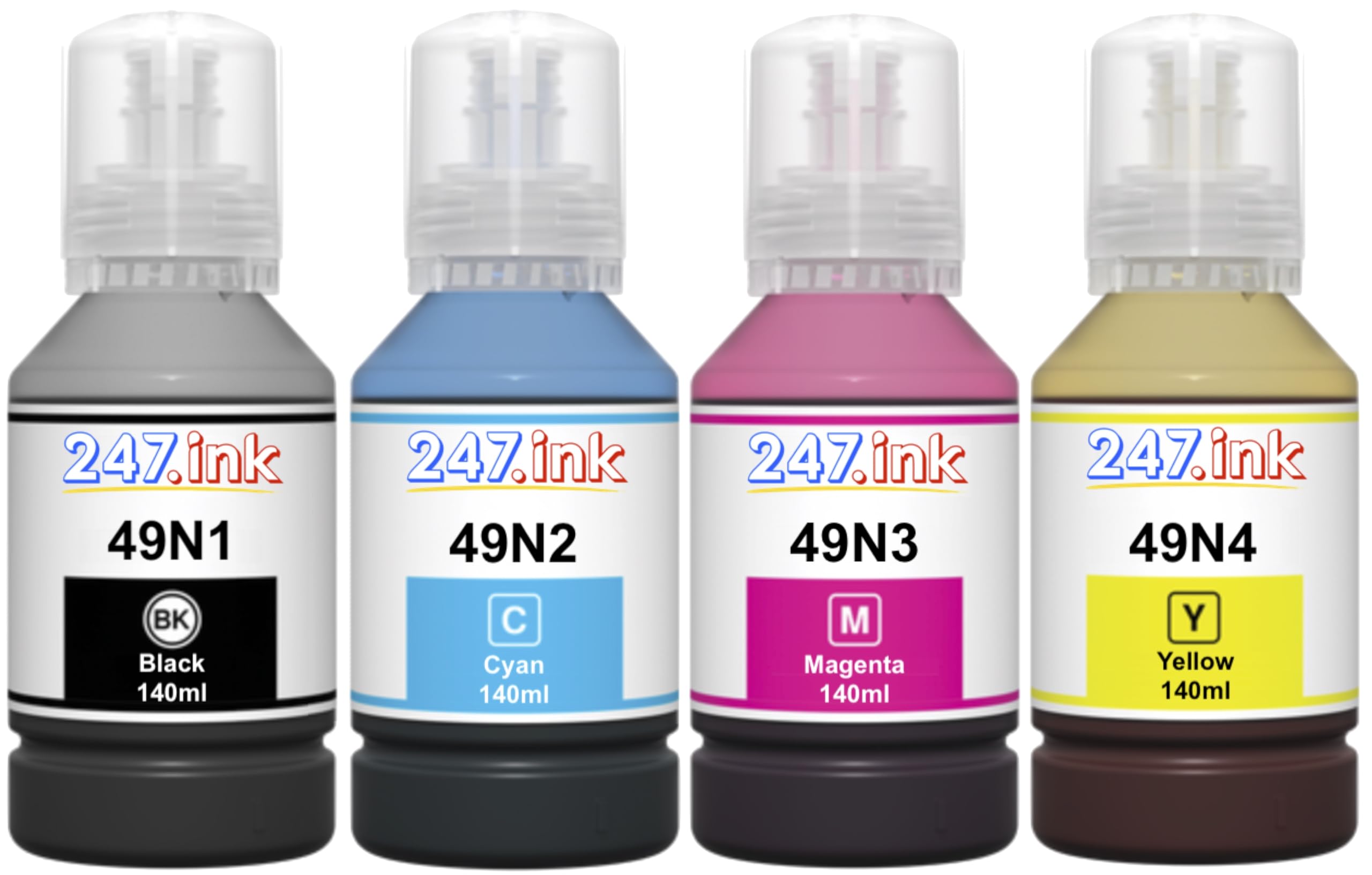 Epson SC-F100 SC-F500 SC-F501 Sublimation Ink Bottles Set - 4 Colors (Black, Cyan, Magenta, Yellow) | 247.ink High-Quality Compatible Ink for T-Shirt, Mug & Textile Printing | Perfect for DIY Craft & Small Business Sublimation Projects