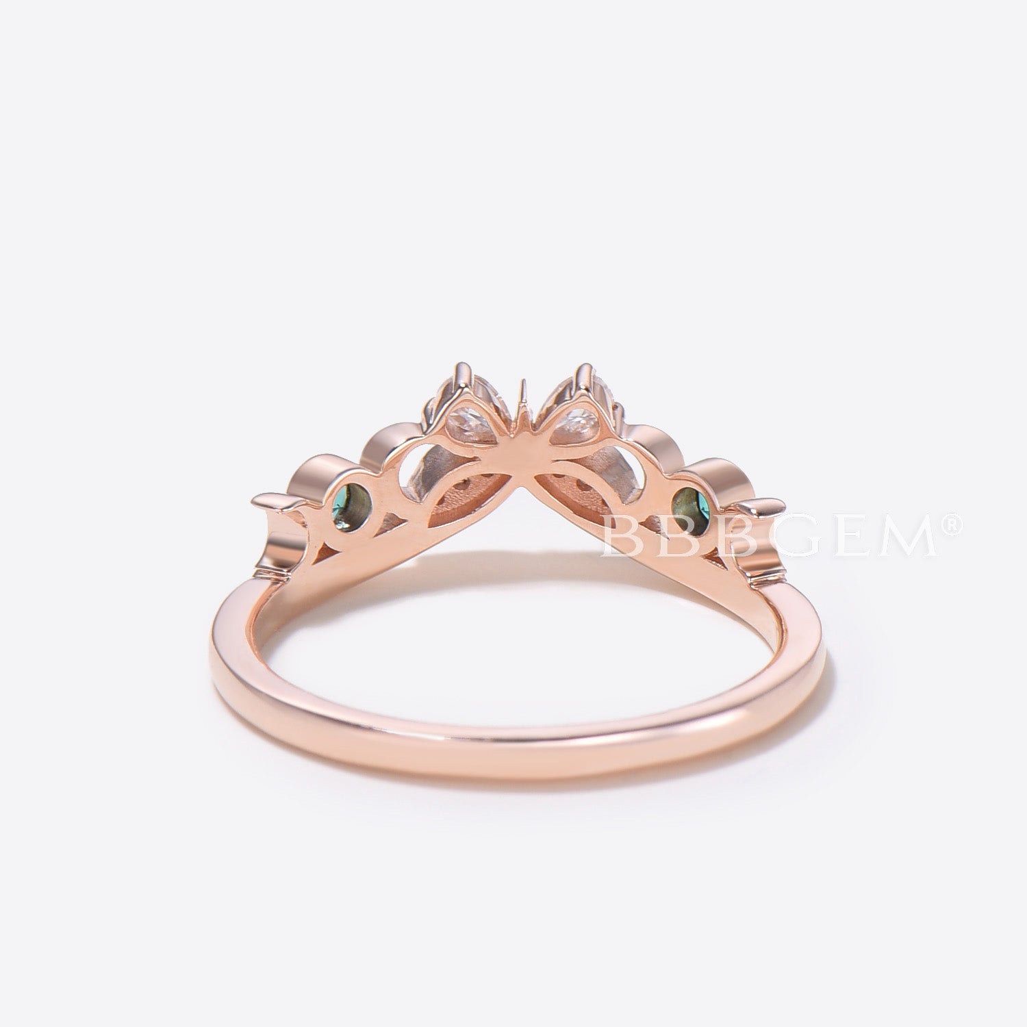 Rose Gold Butterfly Wedding Band - Chevron Moissanite Stacking Ring for Women, Elegant Bridal Jewelry for Engagement, Anniversary & Everyday Wear