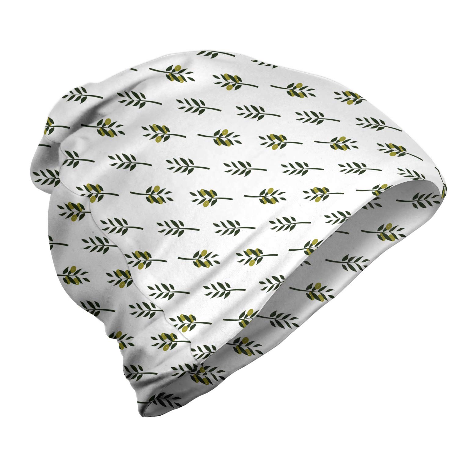 Ambesonne Unisex Beanie - Diagonal Olive Branches Design - Warm Winter Hat for Men & Women - Perfect for Hiking, Camping, and Outdoor Activities