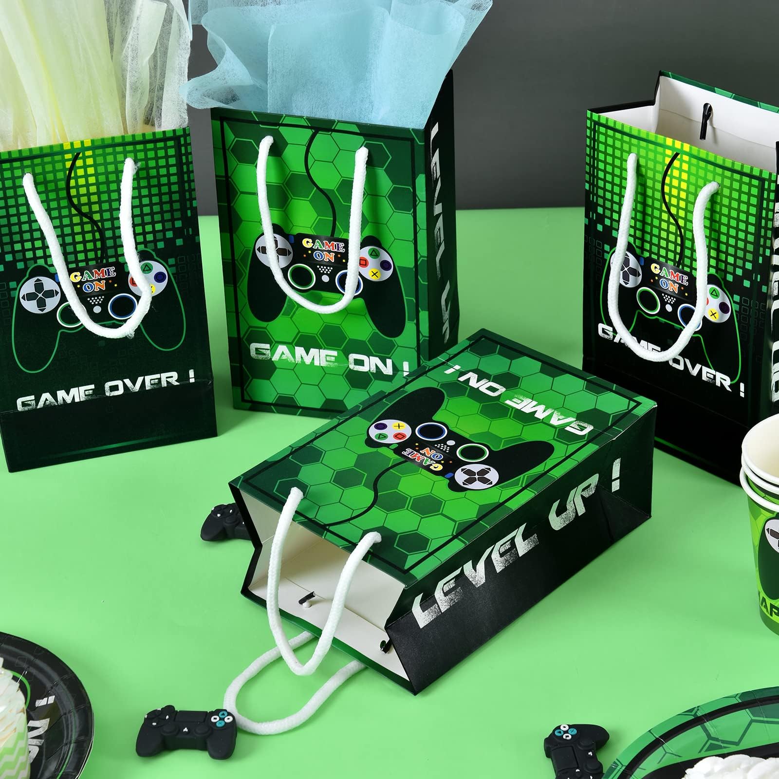 WERNNSAI 16 Pack Video Game Party Favor Bags - Gaming Birthday Party Supplies for Kids, Boys, Gamers - Candy Treat Bags with Handles - Perfect for Game Themed Parties, Birthday Goodie Bags & Gamer Gift Bags