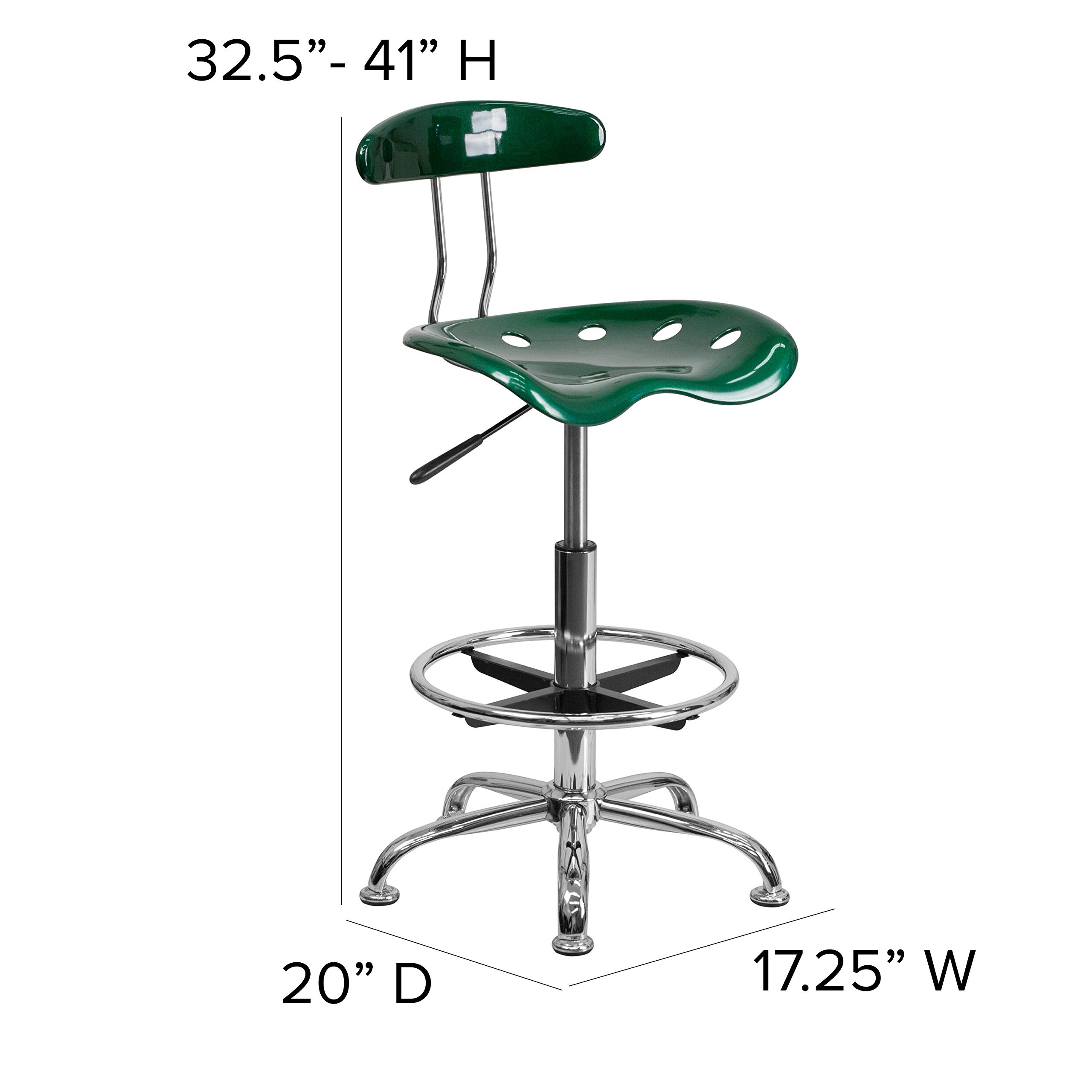 Flash Furniture Bradley Vibrant Green & Chrome Drafting Stool with Tractor Seat - Adjustable Height Office Stool for Drafting Table, Bar Counter, or Home Office Workspace