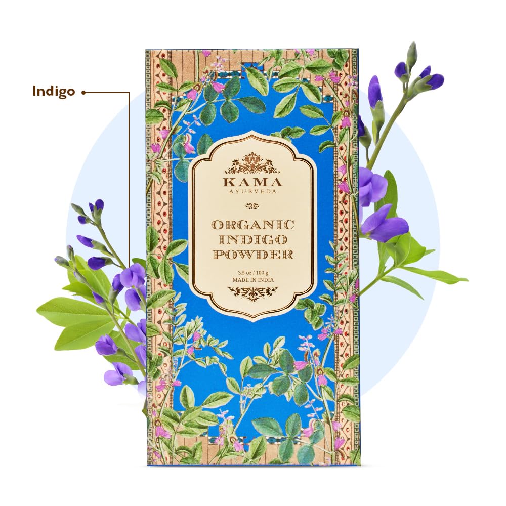 Organic Indigo Powder by Kama Ayurveda - 100g | Natural Hair Dye for Gray Coverage & Hair Growth | Perfect for DIY Hair Coloring at Home