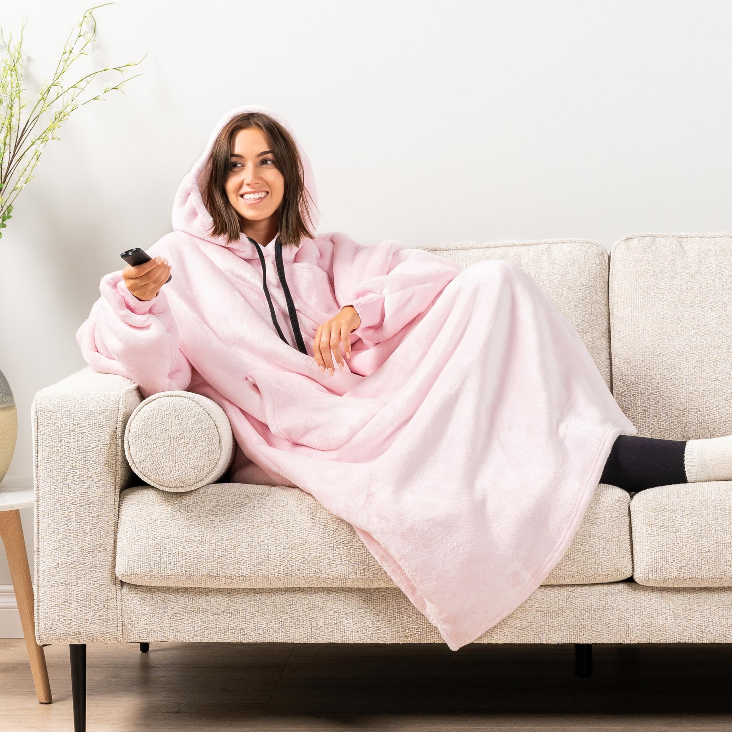 PAVILIA Wearable Blanket Hoodie for Women & Men - Sherpa Fleece Oversized Sweatshirt Blanket with Hood | Cozy Loungewear for Home, Camping & Outdoor Activities