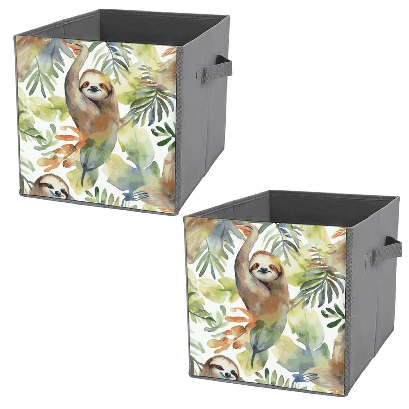 Waterproof Sloth Print Storage Baskets - 2 Pack Foldable Fabric Bins for Home Organization, Kids Room & Closet Storage | Perfect for Toys, Laundry & Blankets