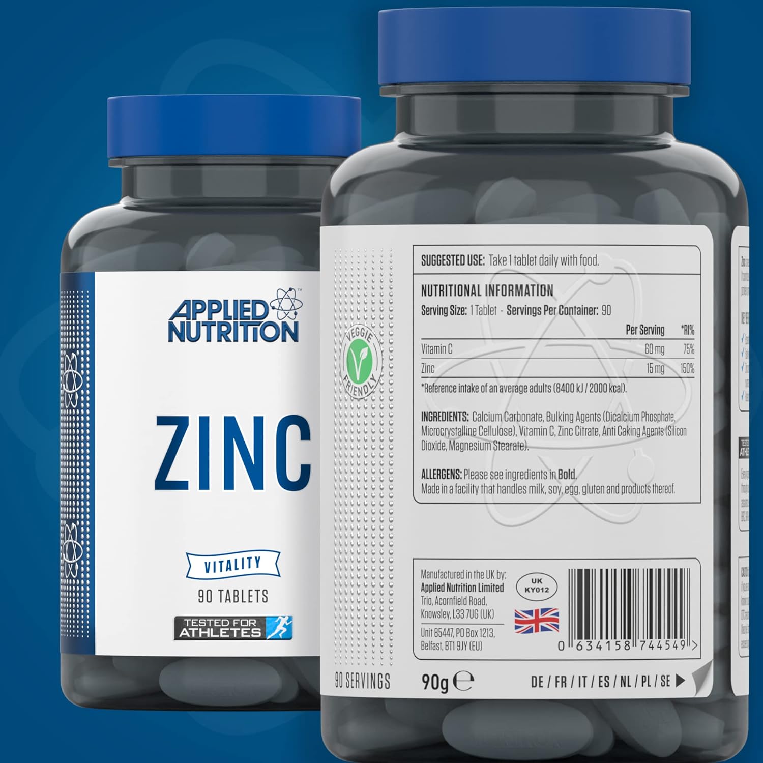 Applied Nutrition Zinc Supplement 90 Tablets - 3 Month Supply for Immune Support & Wellness | Daily Health Booster for Adults & Seniors