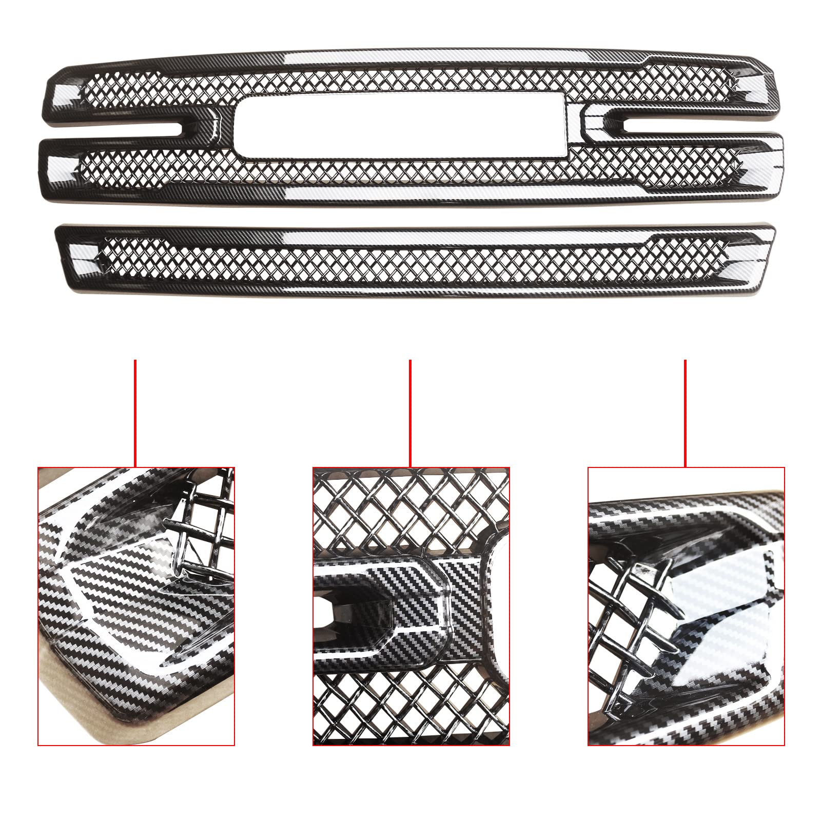 Carbon Fiber Style ABS Front Grille Overlay for 2019-2022 GMC Sierra 1500 SLT AT4 - Upgrade Your Truck's Appearance for Off-Road & Street Driving
