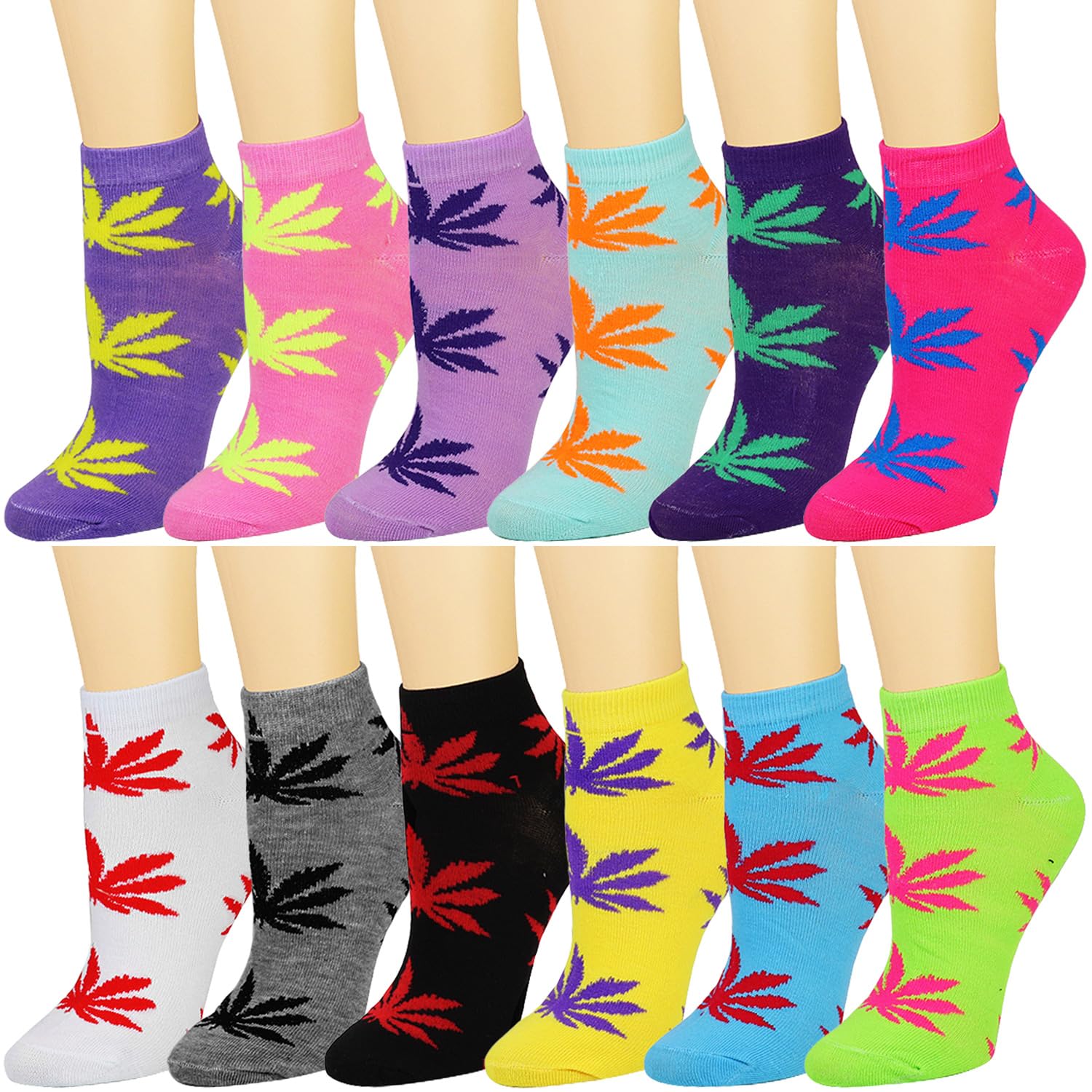 Falari 12 Pairs Women's Colorful Novelty Ankle Socks - Soft, Comfortable & Lightweight Athletic Socks for Running, Yoga & Casual Wear | Breathable & Cushioned for All-Day Comfort