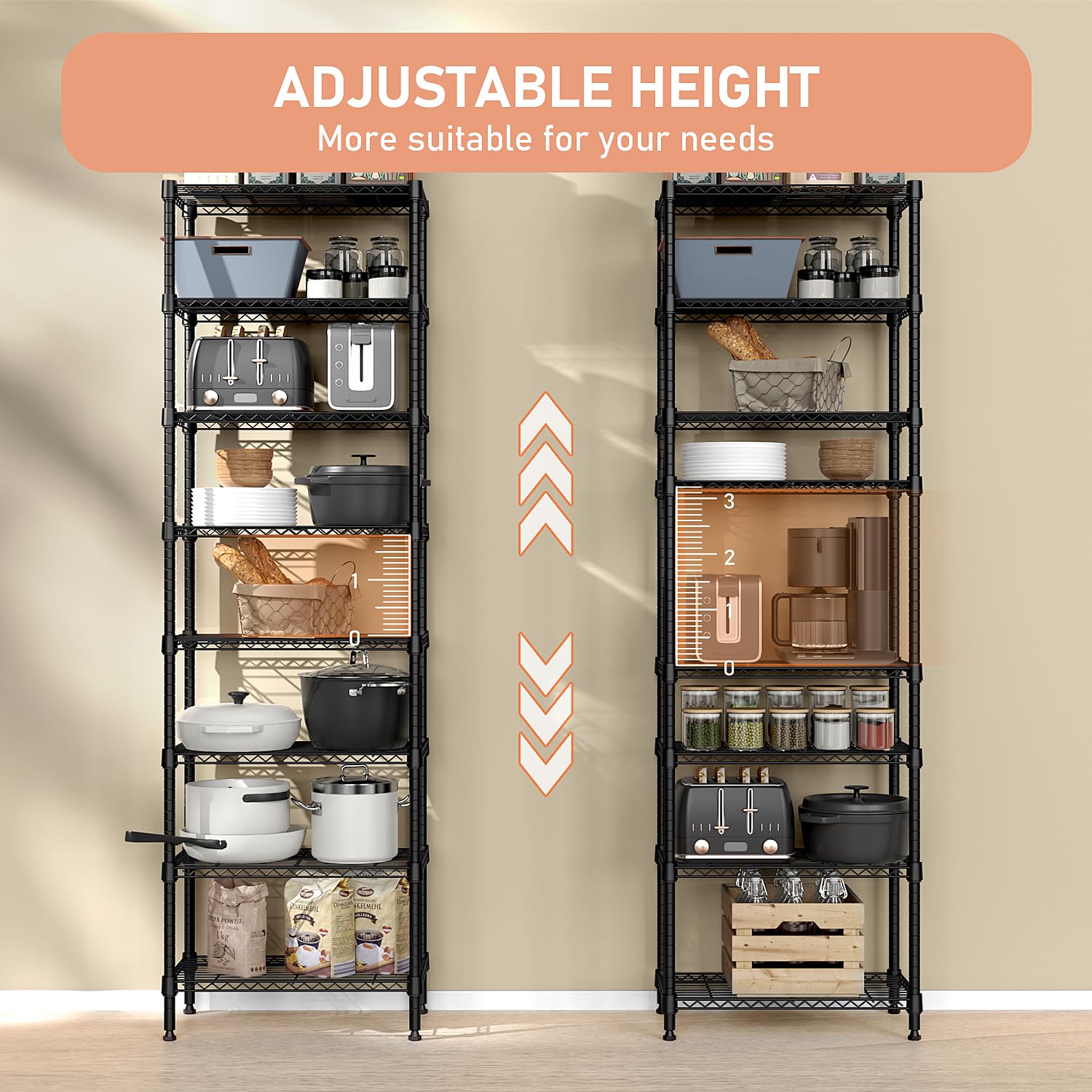 MZG 8-Tier Heavy Duty Metal Wire Shelving Unit - 2000 lbs Capacity Storage Rack for Laundry, Bathroom, Kitchen, Pantry, Closet, Garage & Basement - Black Standing Shelf Organizer (13.8