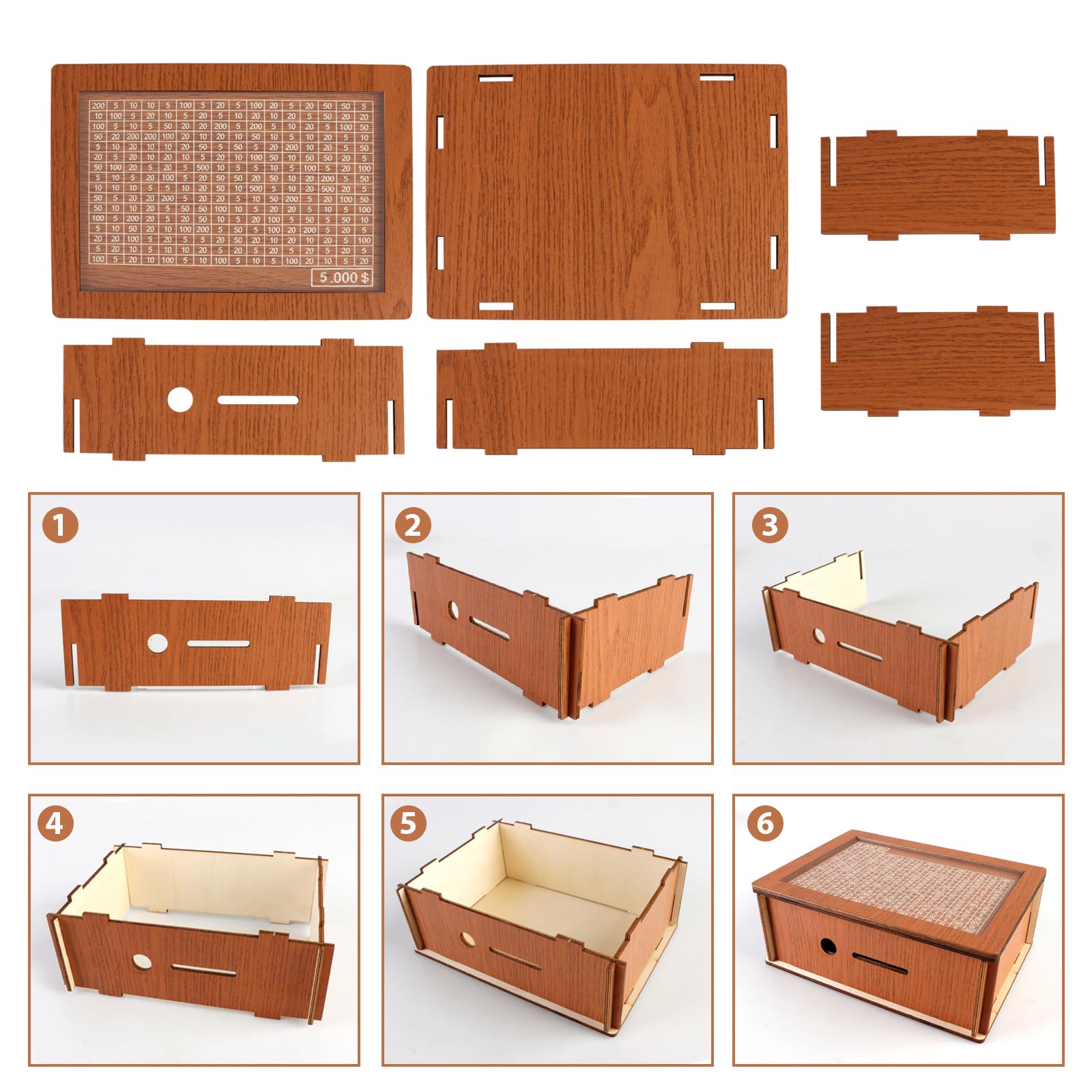 Wooden Cash Vault Savings Box with Money Target & Numbers - $10,000 Savings Challenge for Kids & Adults | Piggy Bank Alternative for Home, Office & Gift Giving