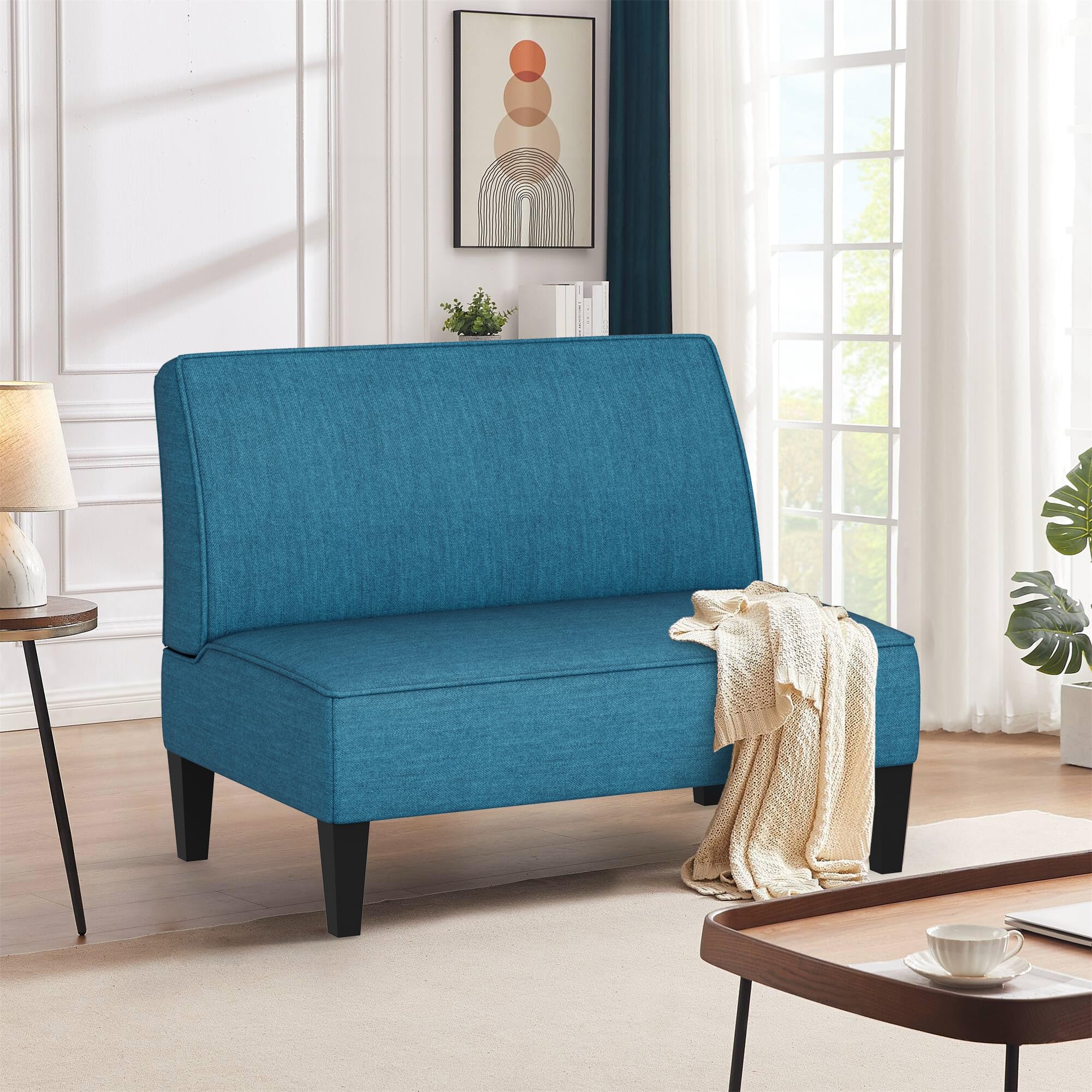 Changjie Furniture Small Loveseat Sofa - Upholstered Mini Couch for Bedroom & Living Room, Compact 2-Seater Loveseat in Blue | Perfect for Small Spaces, Apartments, Dorms & Cozy Reading Nooks