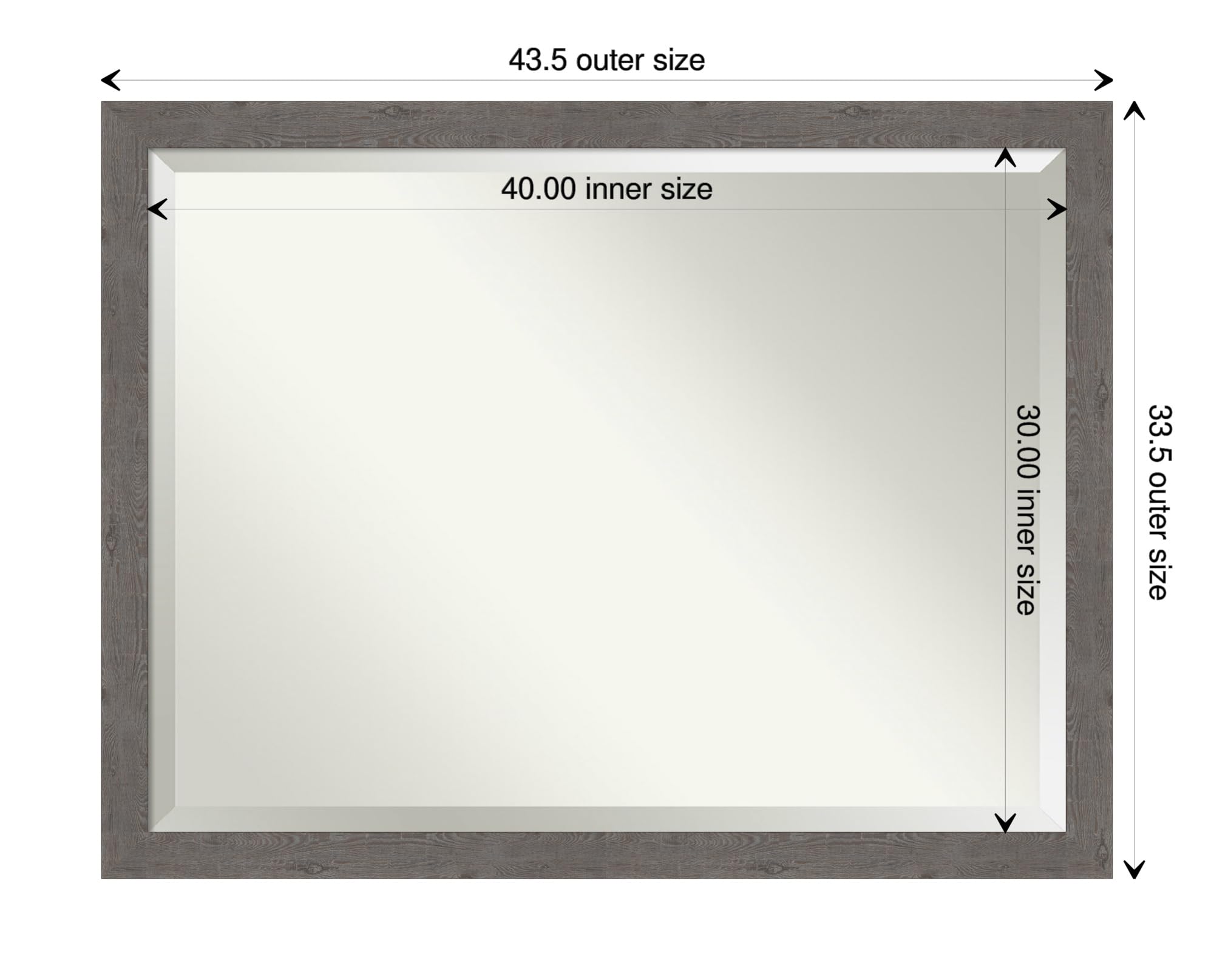 Amanti Art 36x46 Inch Rustic Grey Bathroom Mirror with Beveled Edge - Over Sink Vanity Mirror with Adjustable Horizontal/Vertical Hanging - Perfect for Farmhouse, Country Style Bathroom Decor & Makeup Area