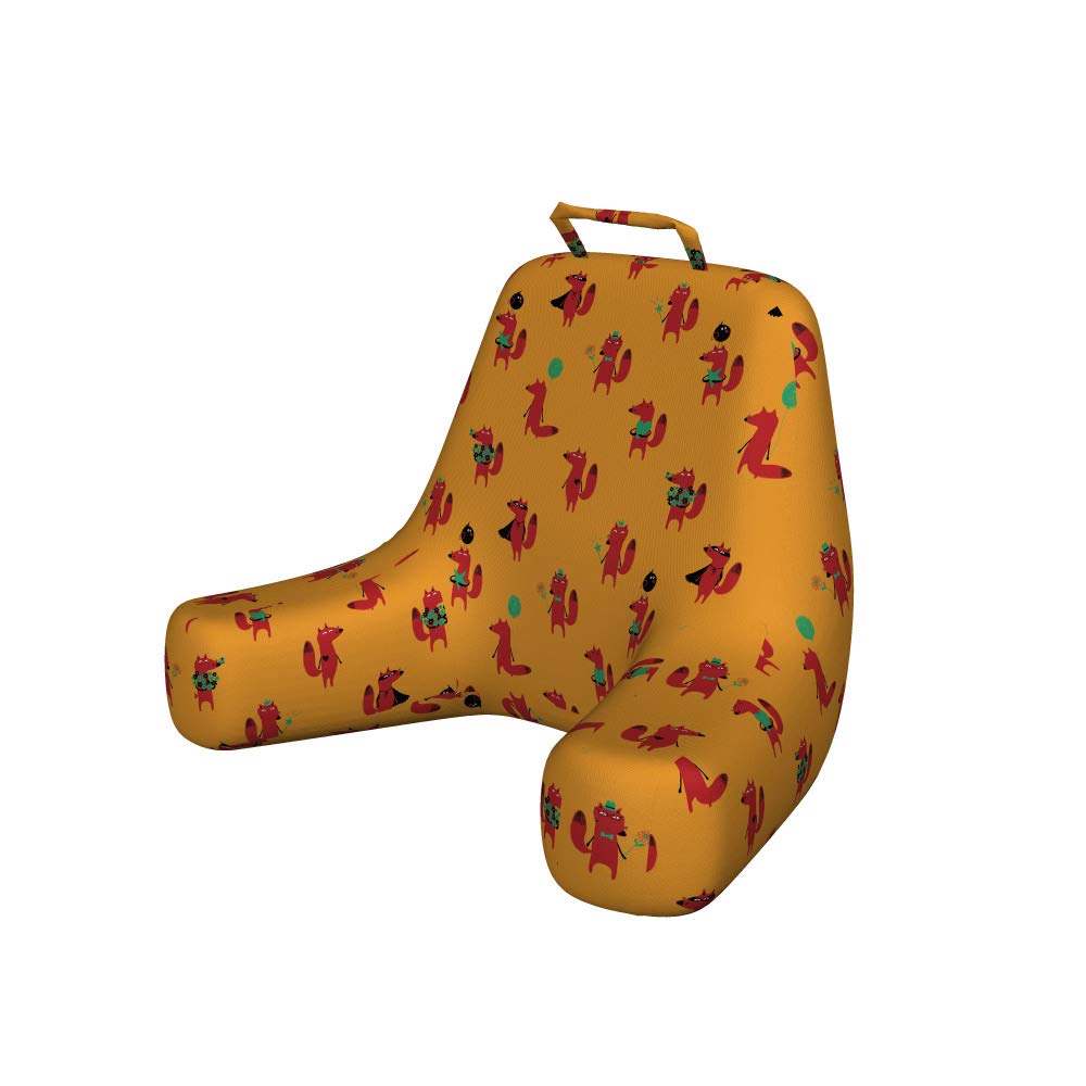 Ambesonne XL Fox Reading Pillow Cover - Soft Fabric Printed Bed Rest Case with Playful Doodle Animal Design in Marigold Multicolor | Perfect for Kids' Room Decor, Reading Nook & Cozy Bedtime