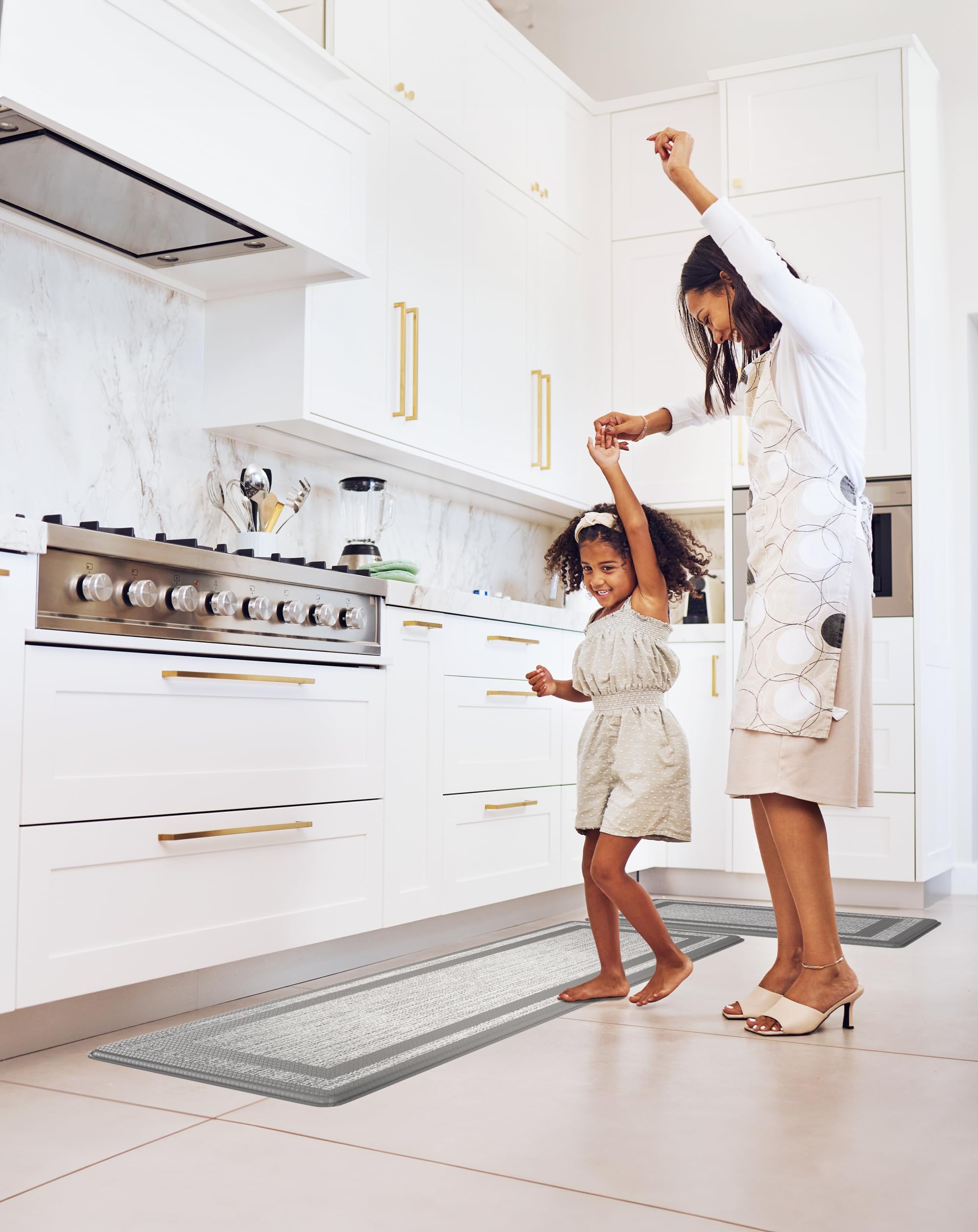 Homergy Anti-Fatigue Kitchen Mats - 2 Pack Memory Foam Standing Mats for Office, Home & Laundry Room - Waterproof, Ergonomic Floor Cushion (17.3×30.3 & 17.3×59 Inches, Grey) - Perfect for Cooking, Dishwashing & Long Work Hours